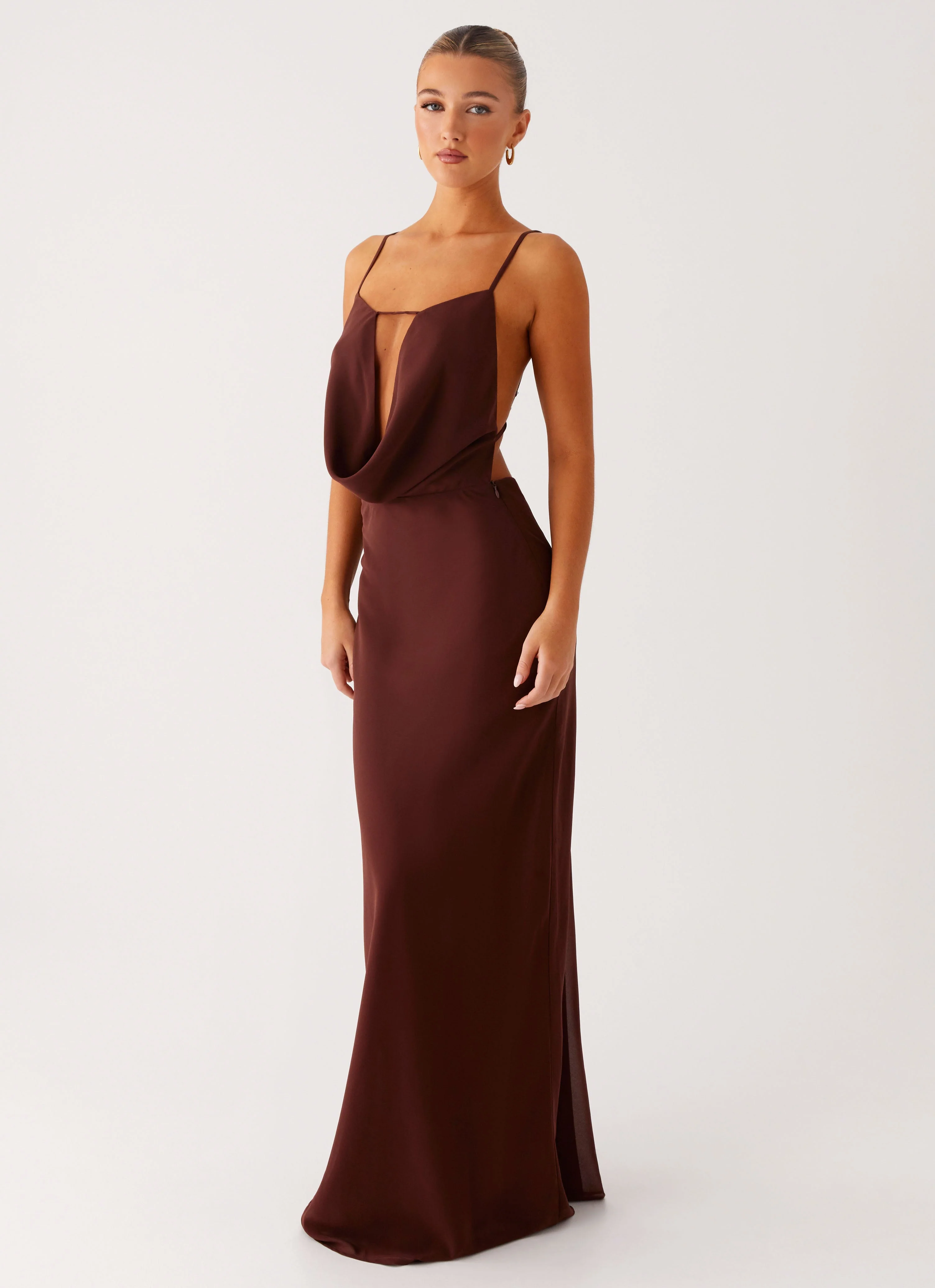 Elation Cowl Neck Maxi Dress - Chocolate - Image 5
