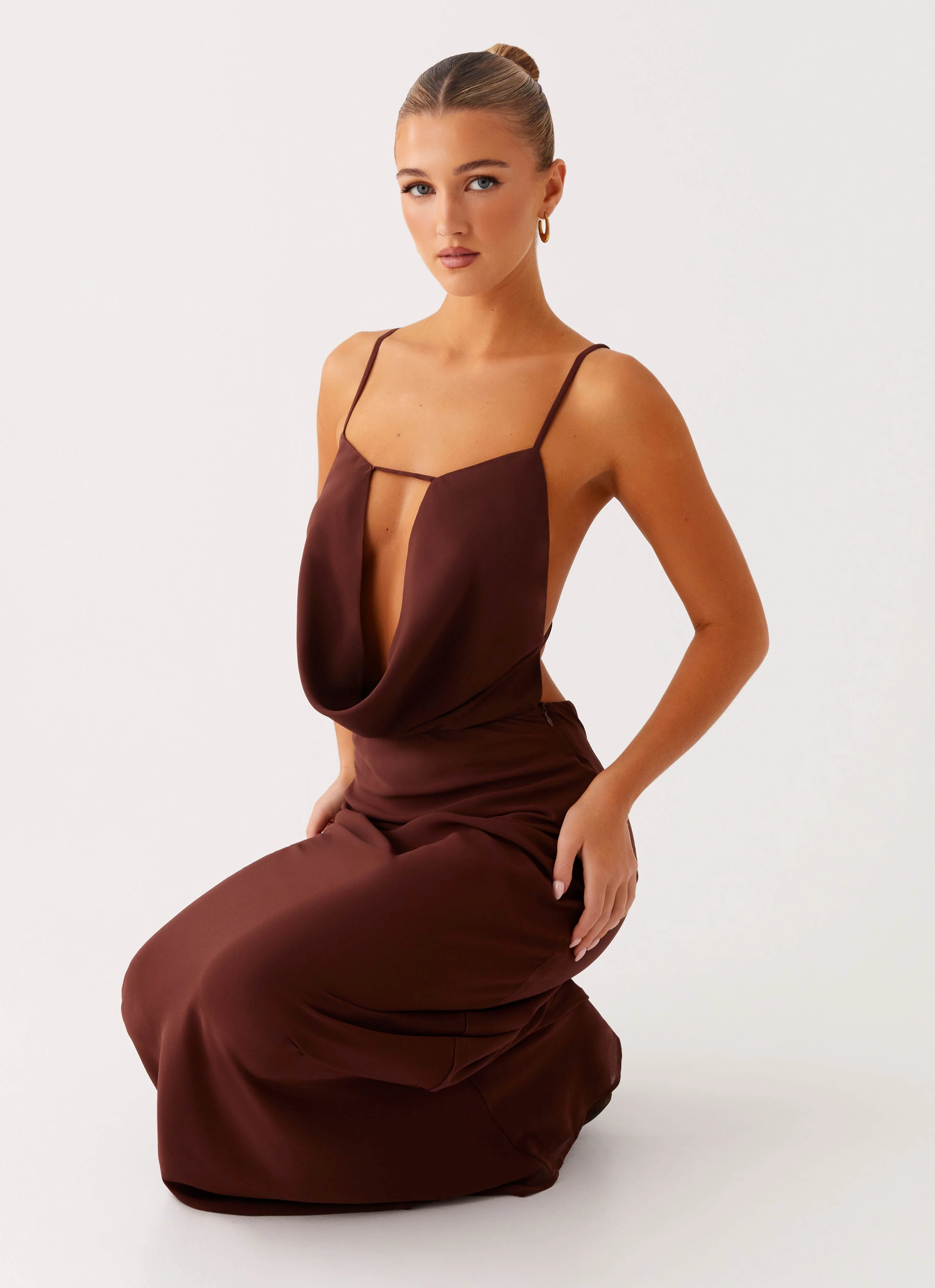 Elation Cowl Neck Maxi Dress - Chocolate - Image 6