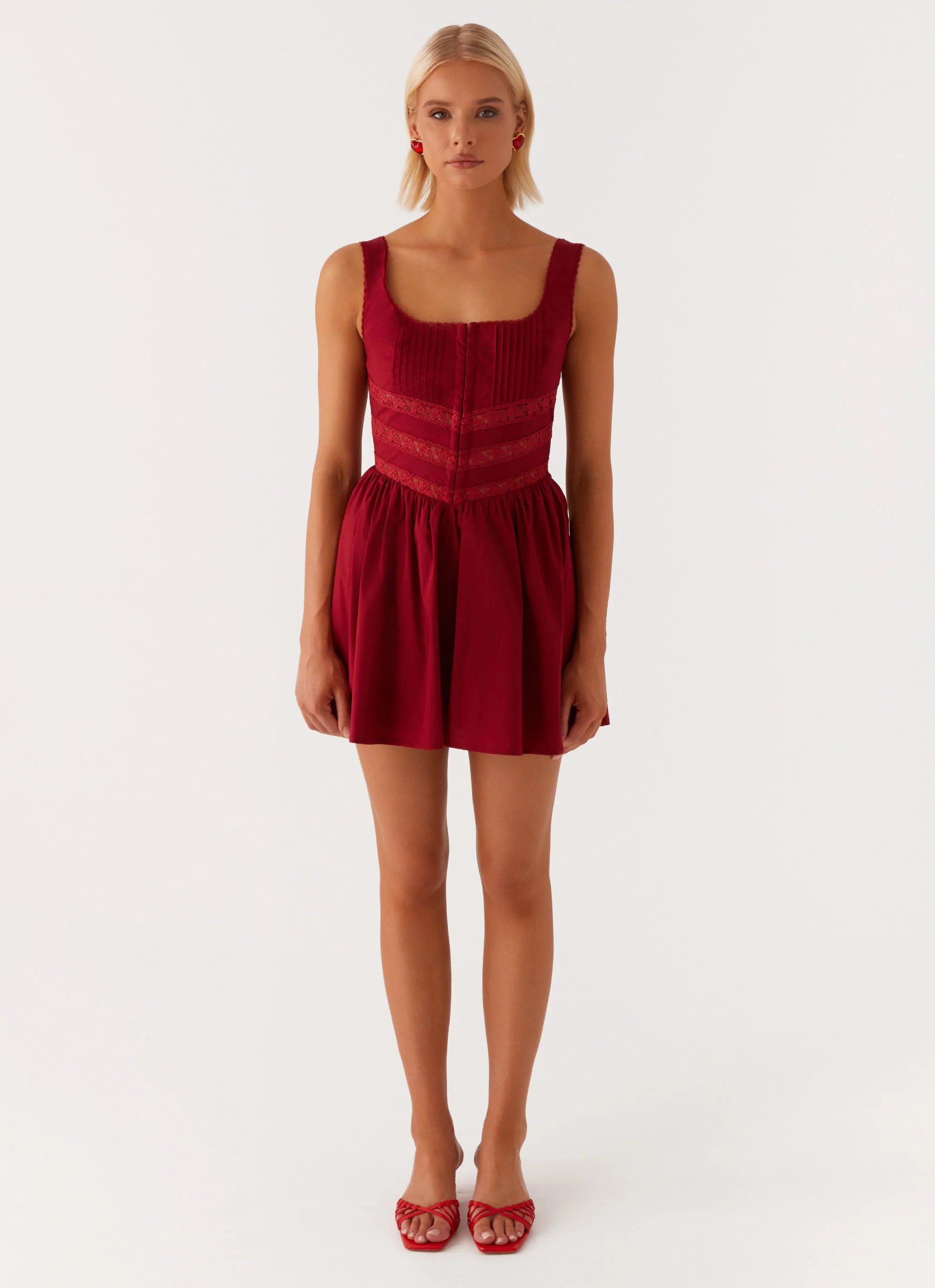 Eleanor Lace Trim Mini Dress - Red - Image 2