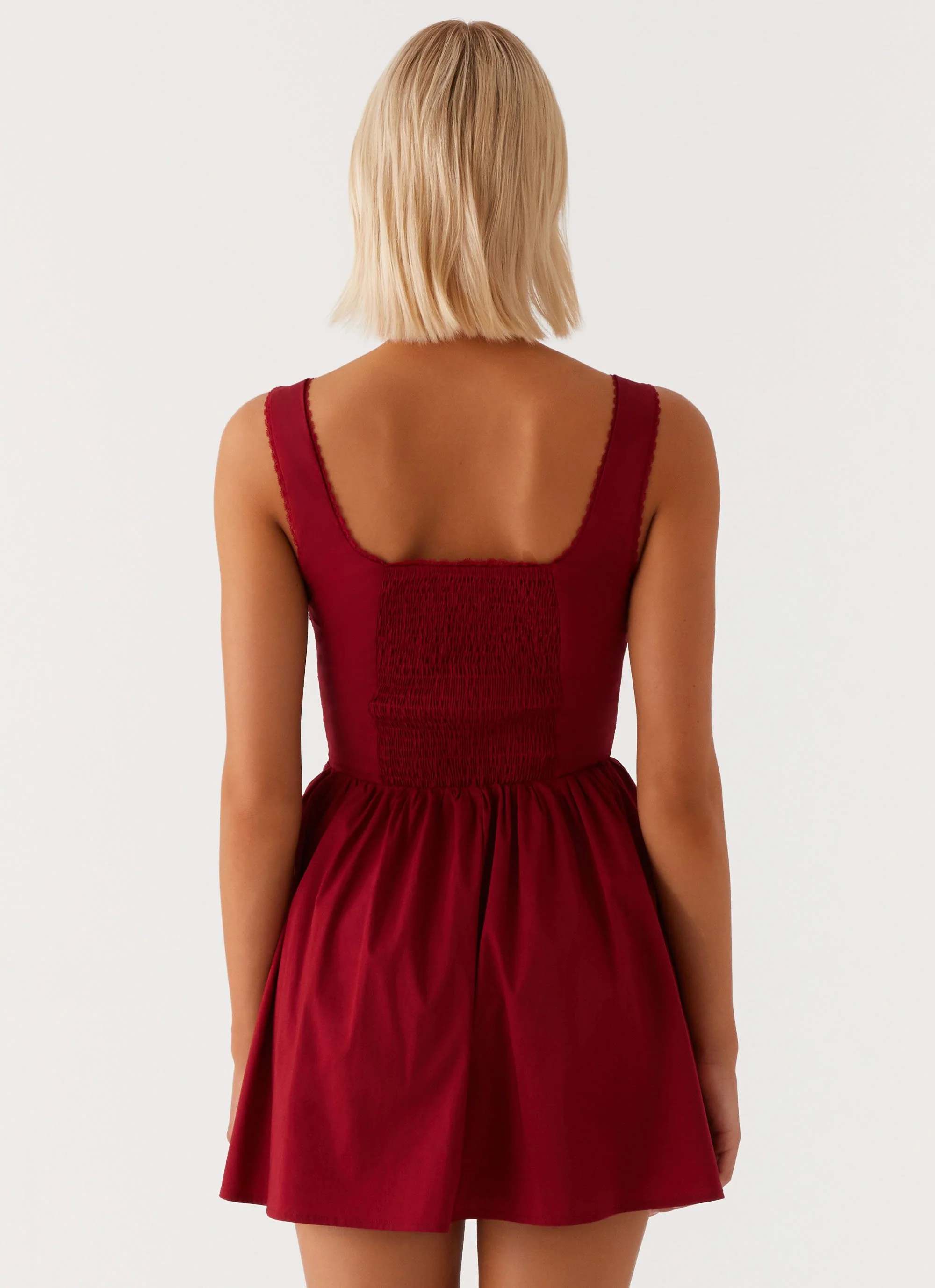 Eleanor Lace Trim Mini Dress - Red - Image 4