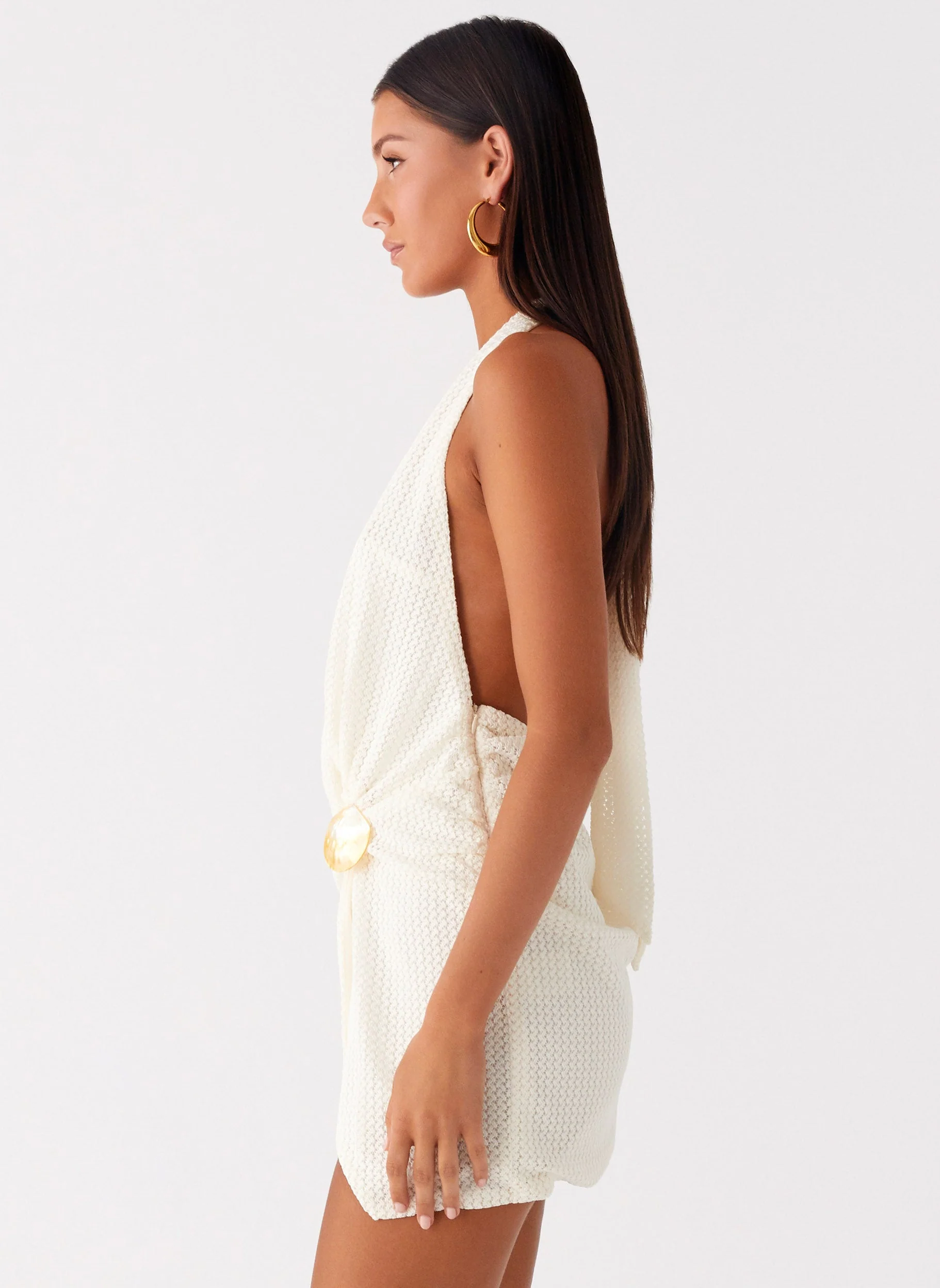 Eleanora Plunge Mini Dress - Ivory - Image 3