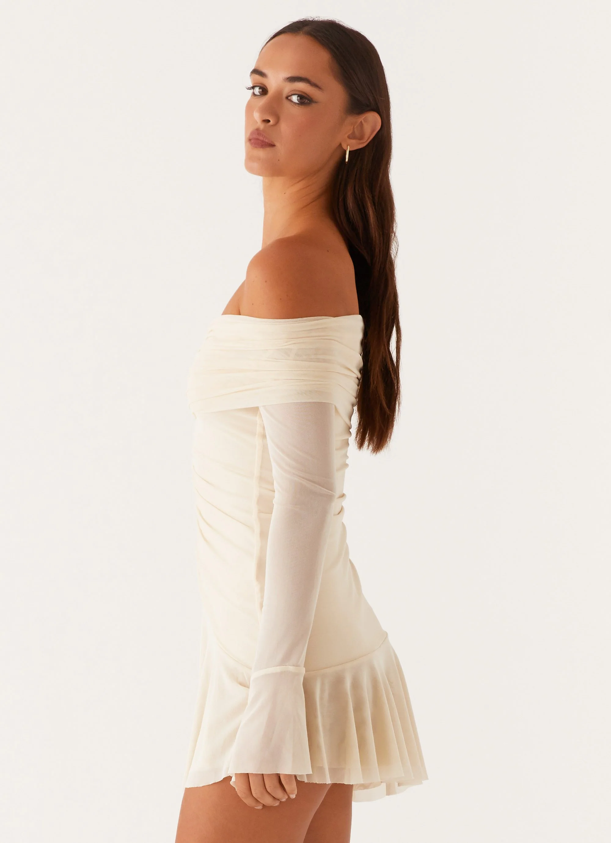 Ellis Ruched Mini Dress - Pastel Yellow - Image 3