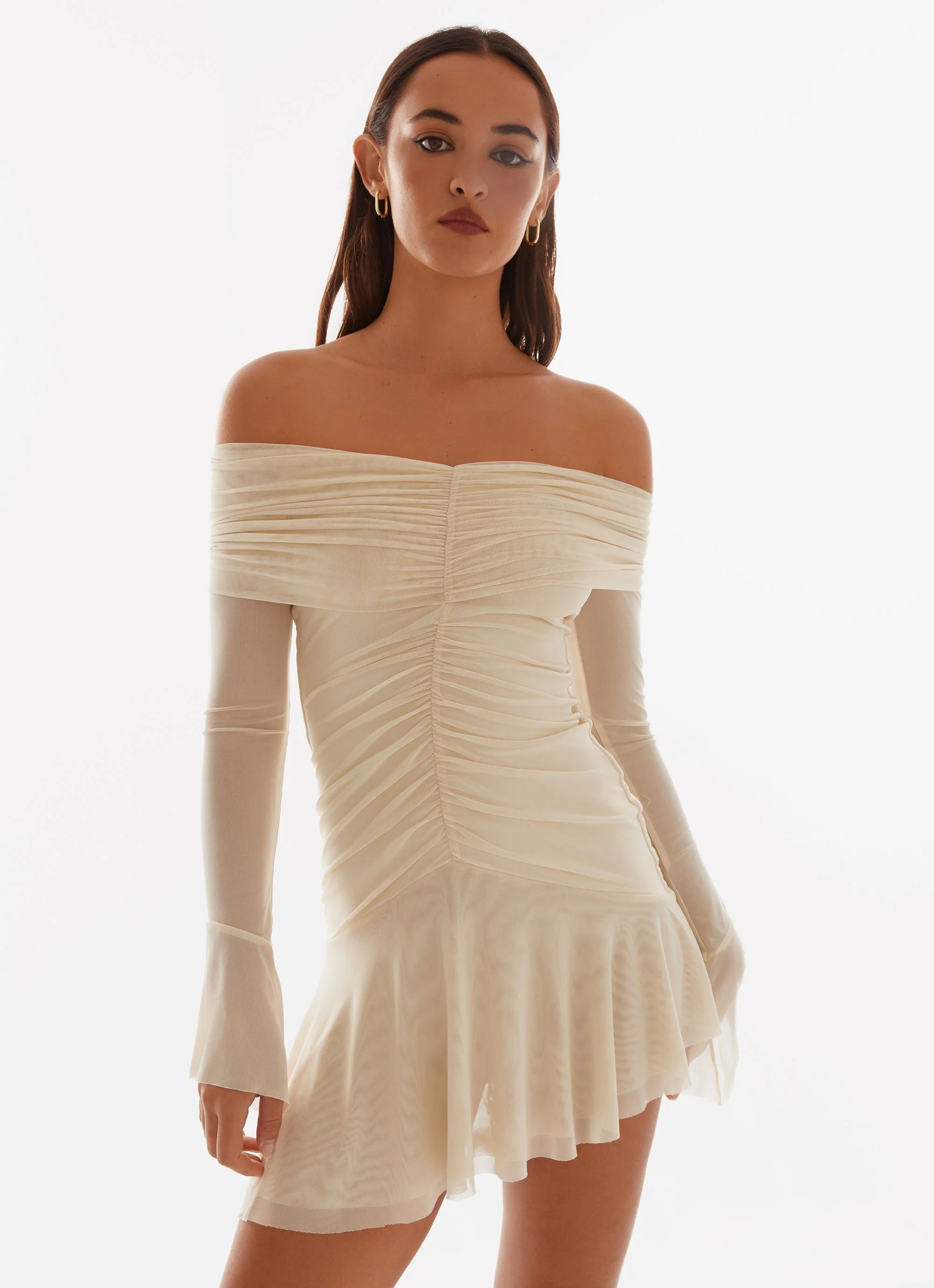 Ellis Ruched Mini Dress - Pastel Yellow - Image 5