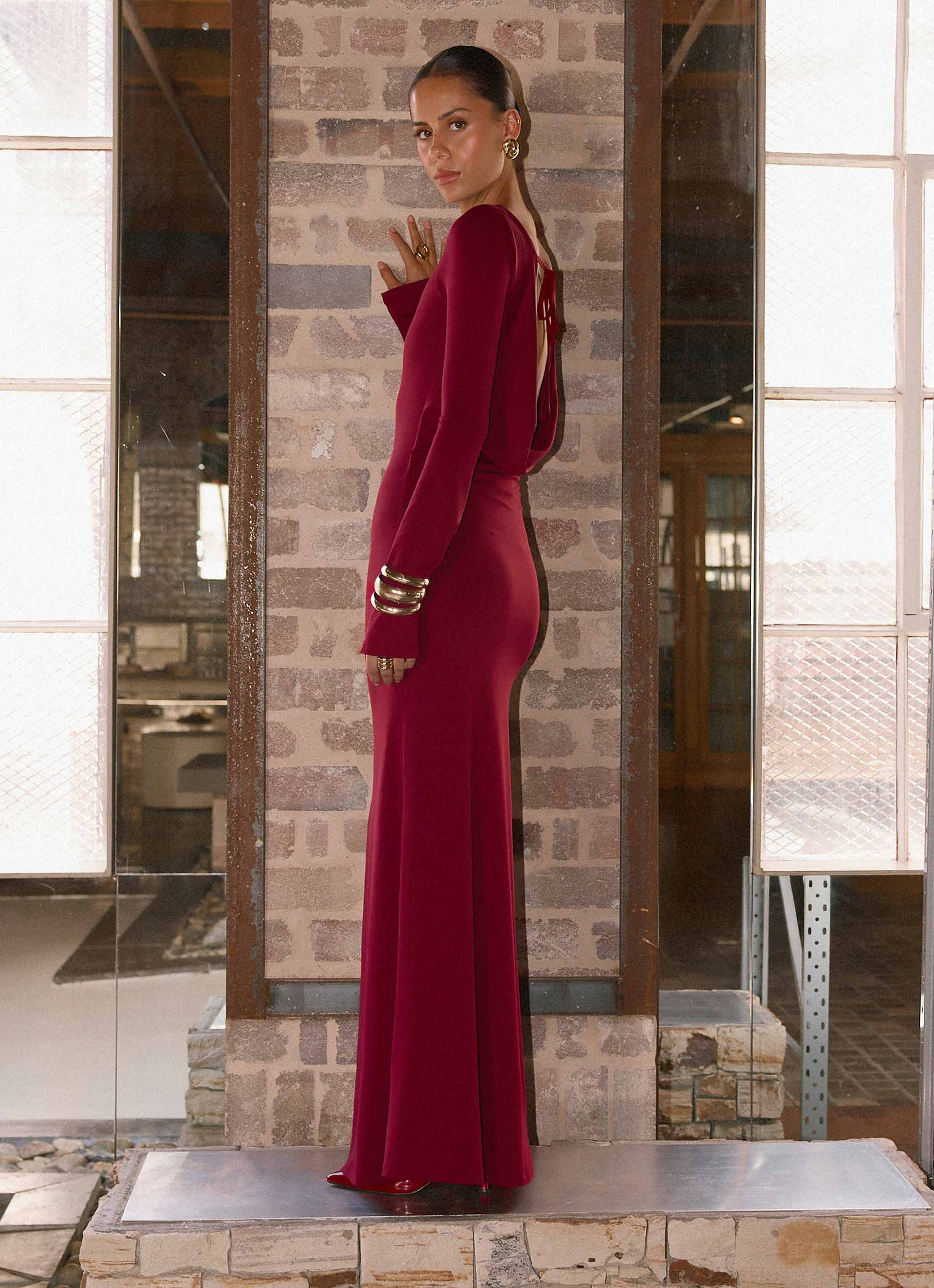 Elmont Long Sleeve Maxi Dress - Dark Cherry - Image 2
