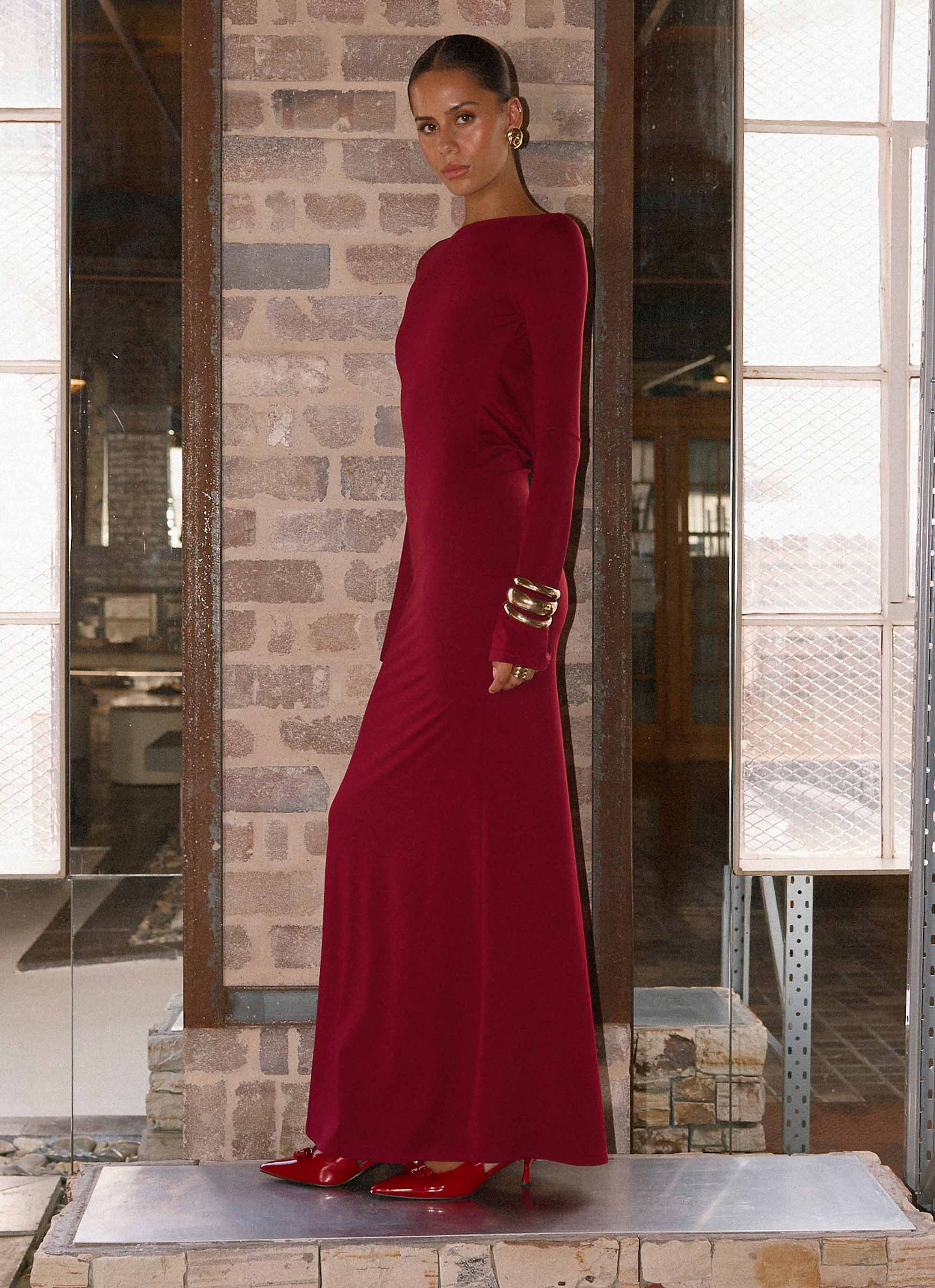 Elmont Long Sleeve Maxi Dress - Dark Cherry - Image 3