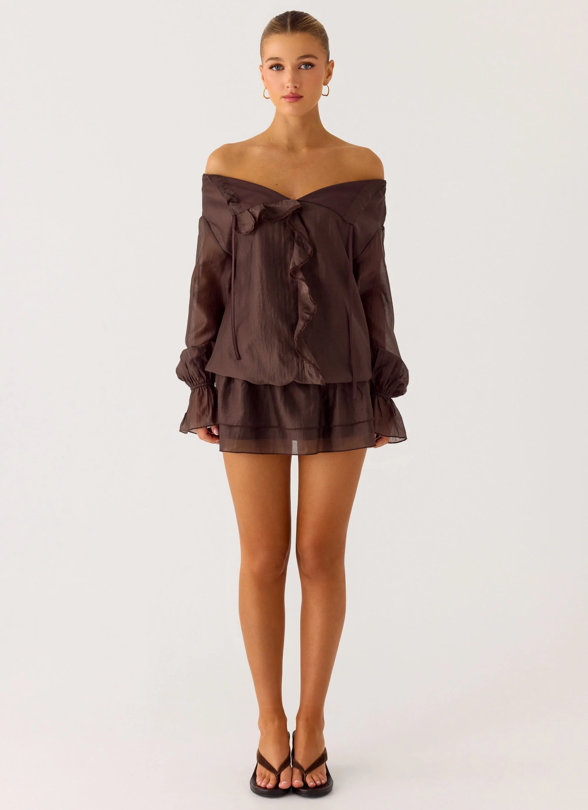 Elris Drop Waist Mini Dress - Cool Chocolate - Image 3