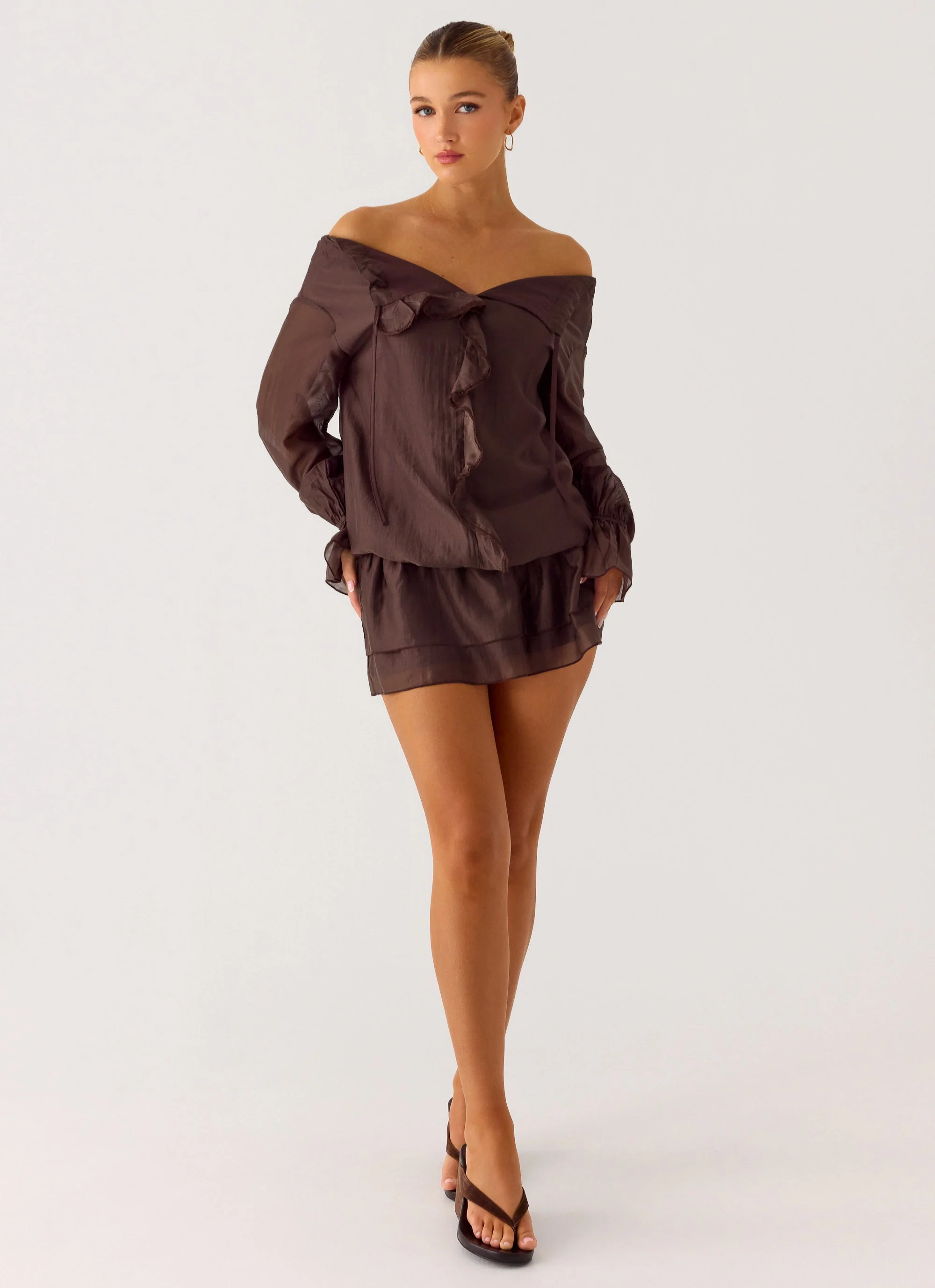 Elris Drop Waist Mini Dress - Cool Chocolate - Image 5