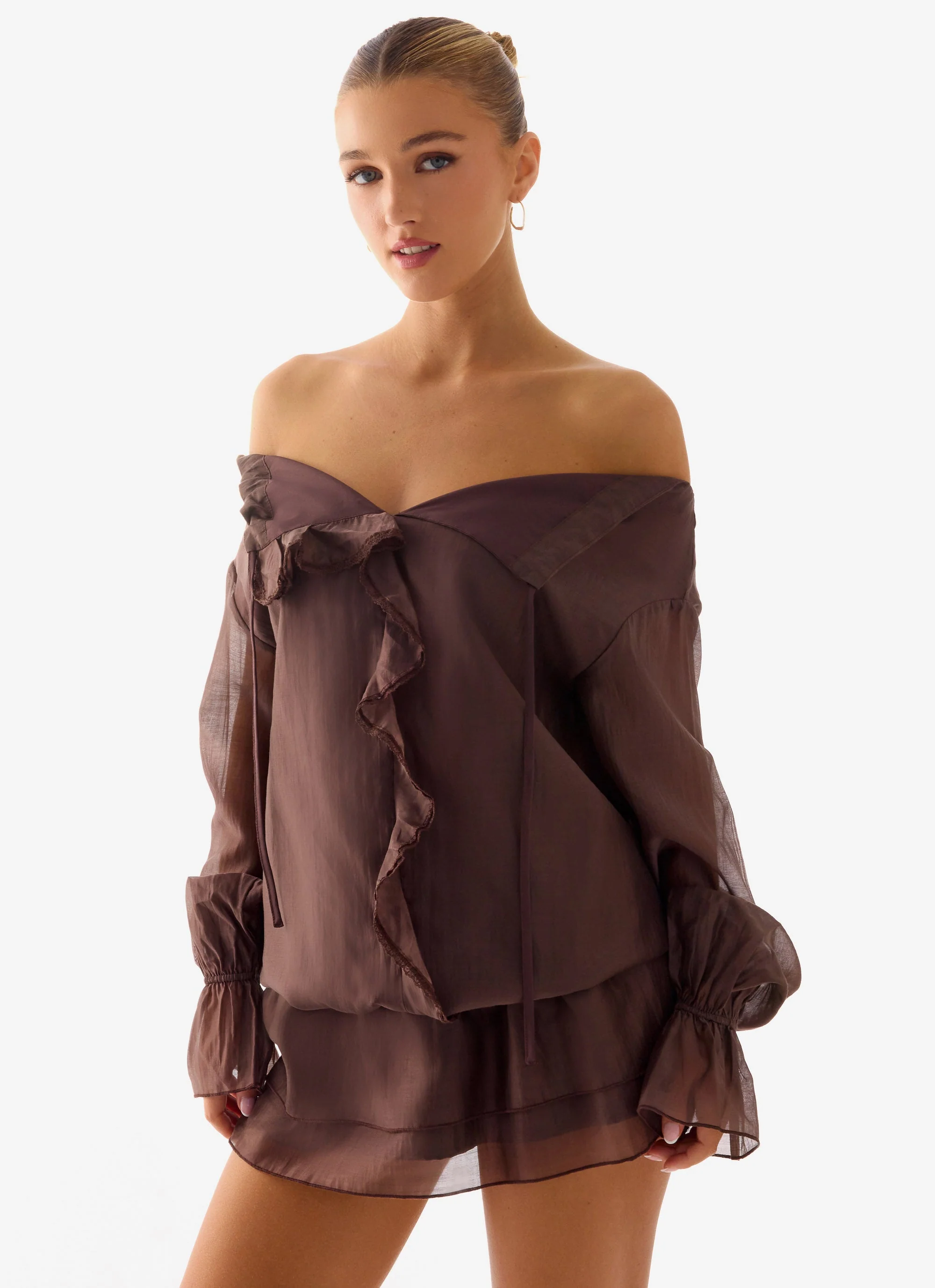 Elris Drop Waist Mini Dress - Cool Chocolate - Image 6