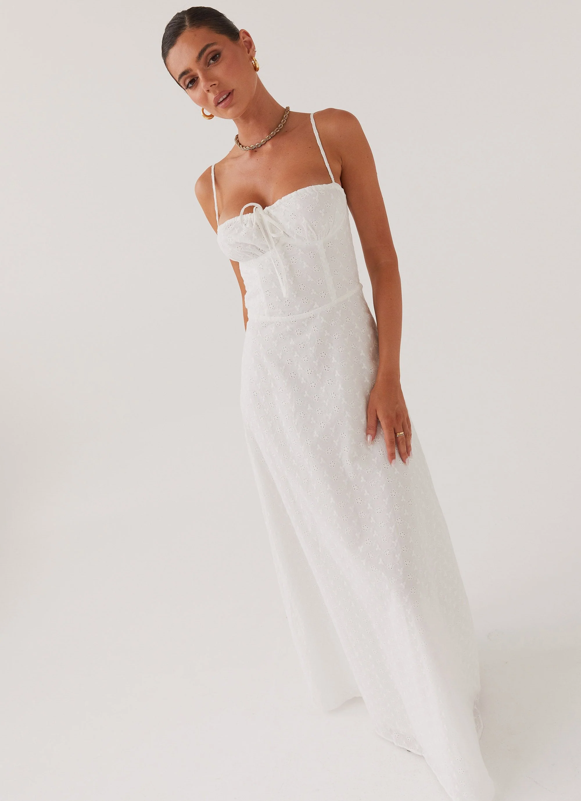 Elsie Broderie Maxi Dress - White - Image 5