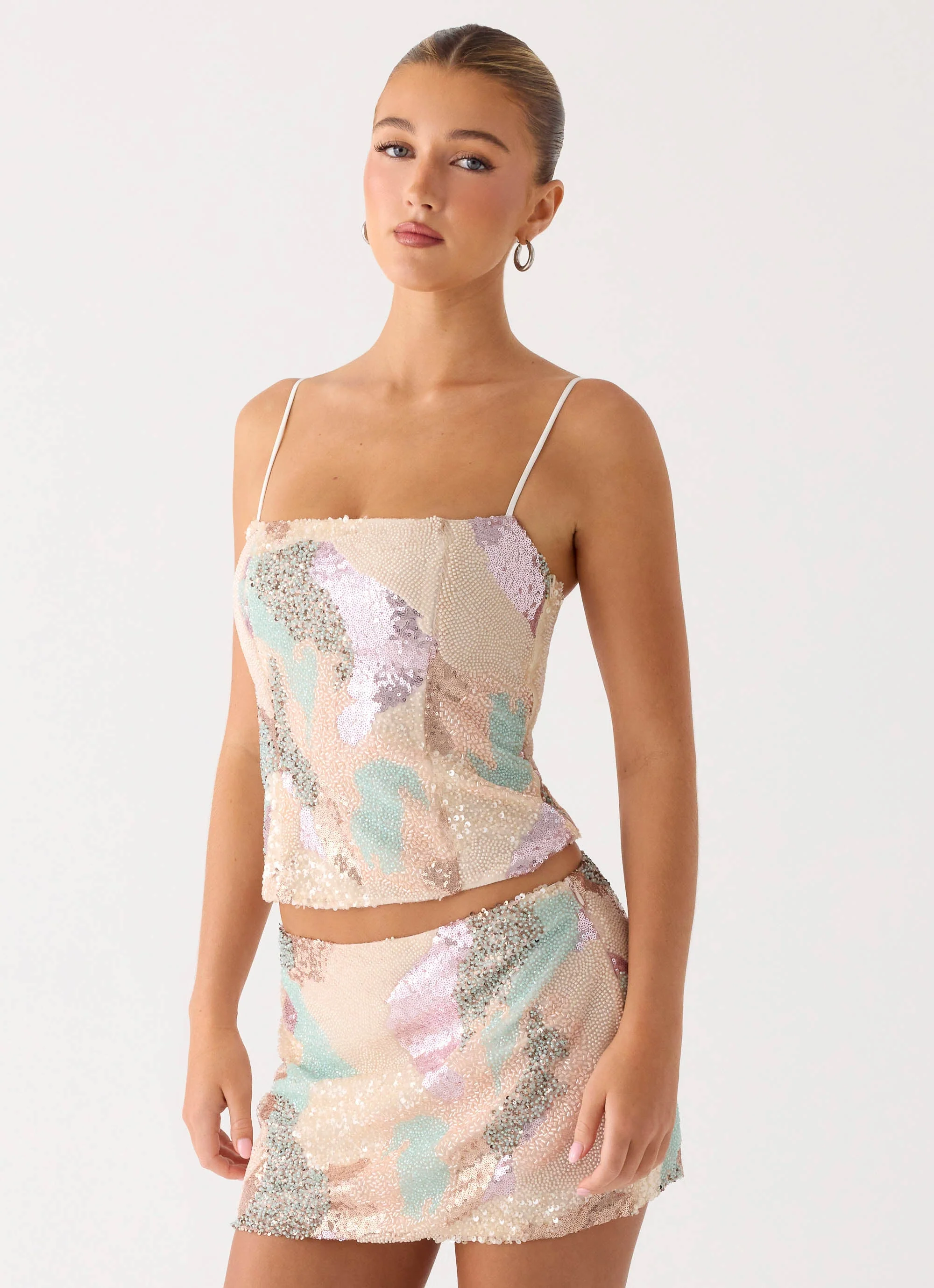 Elyna Beaded Mini Skirt - Swirl Sequin - Image 8