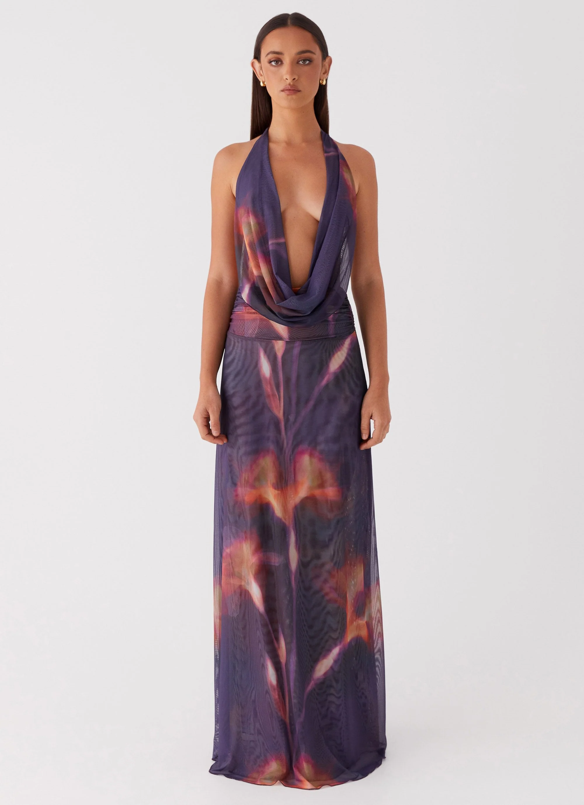 Elysia Mesh Maxi Dress - Midnight Bloom - Image 2
