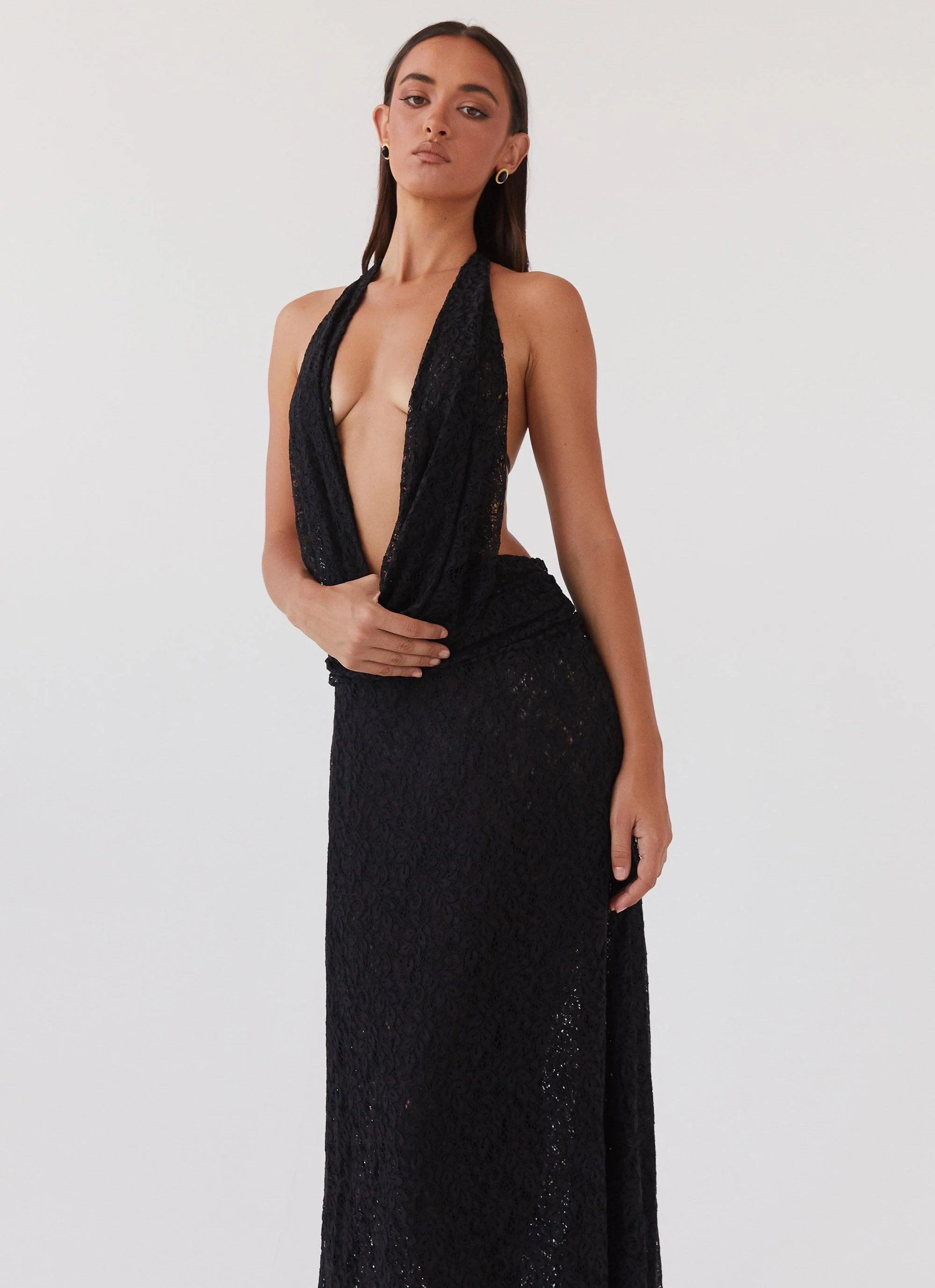 Elysia Lace Maxi Dress - Black - Image 5