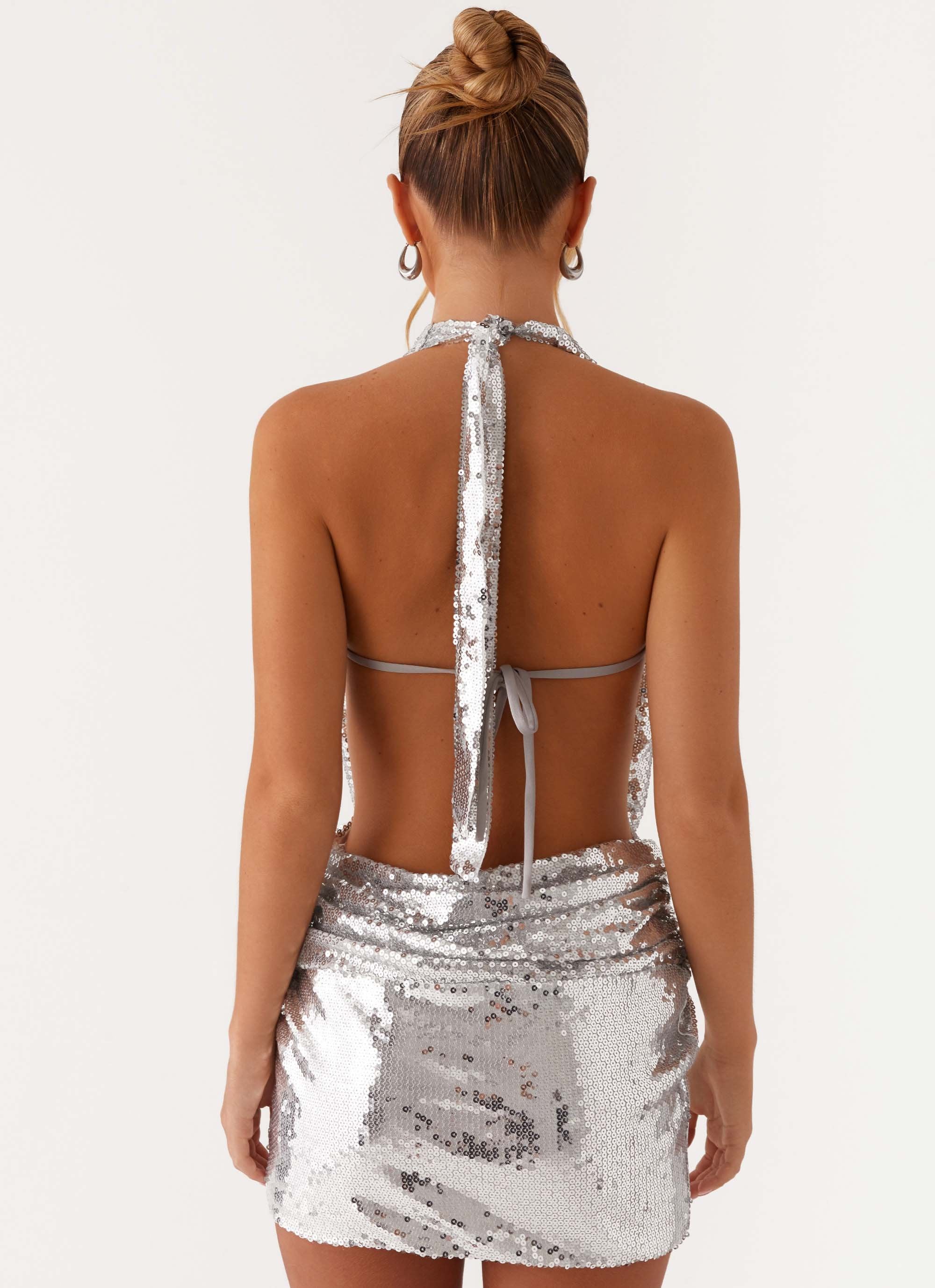 Elysia Sequin Mini Dress - Silver Sequin - Image 5