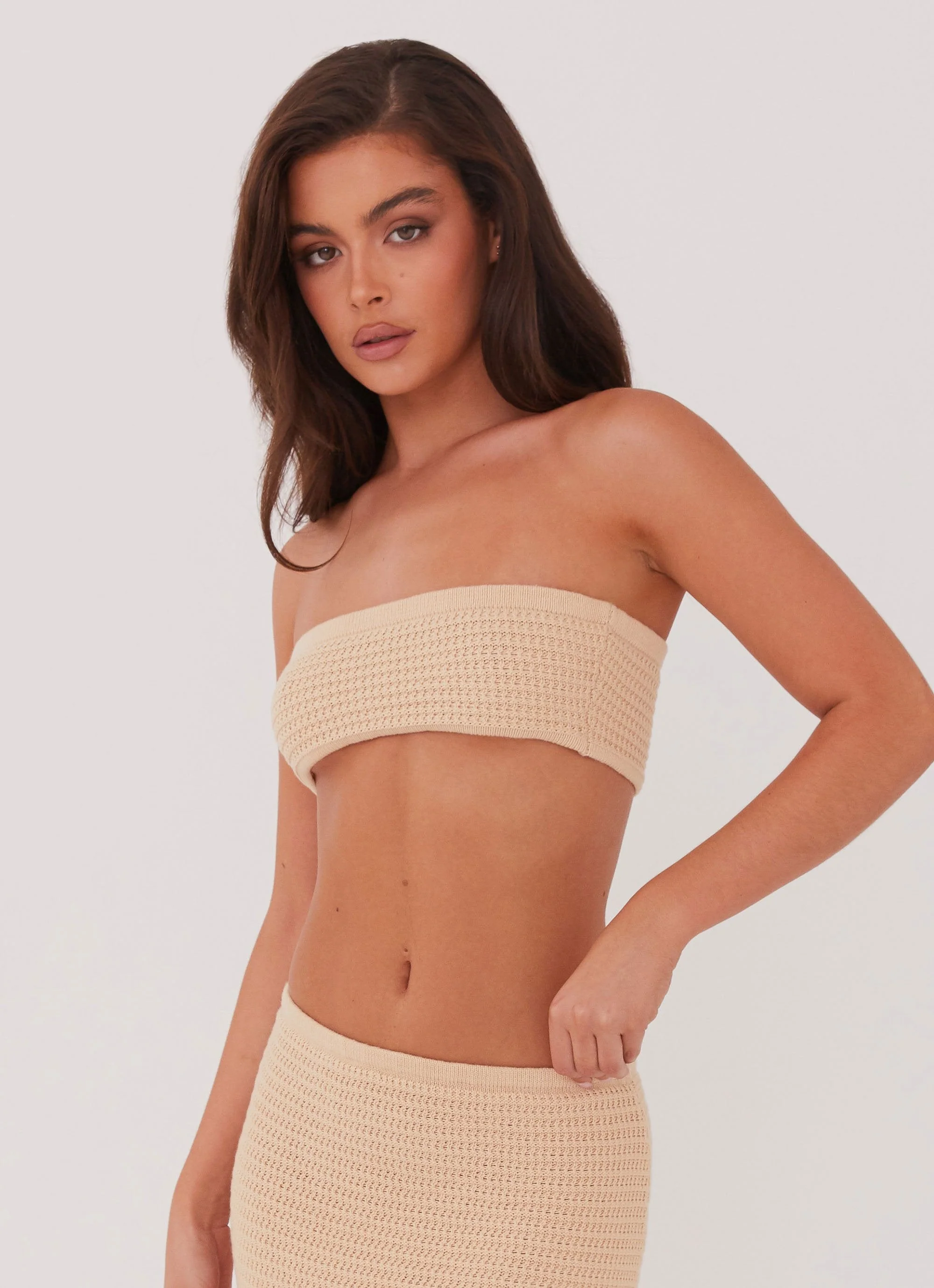 Emaline Knit Bandeau Top - Beige - Image 3