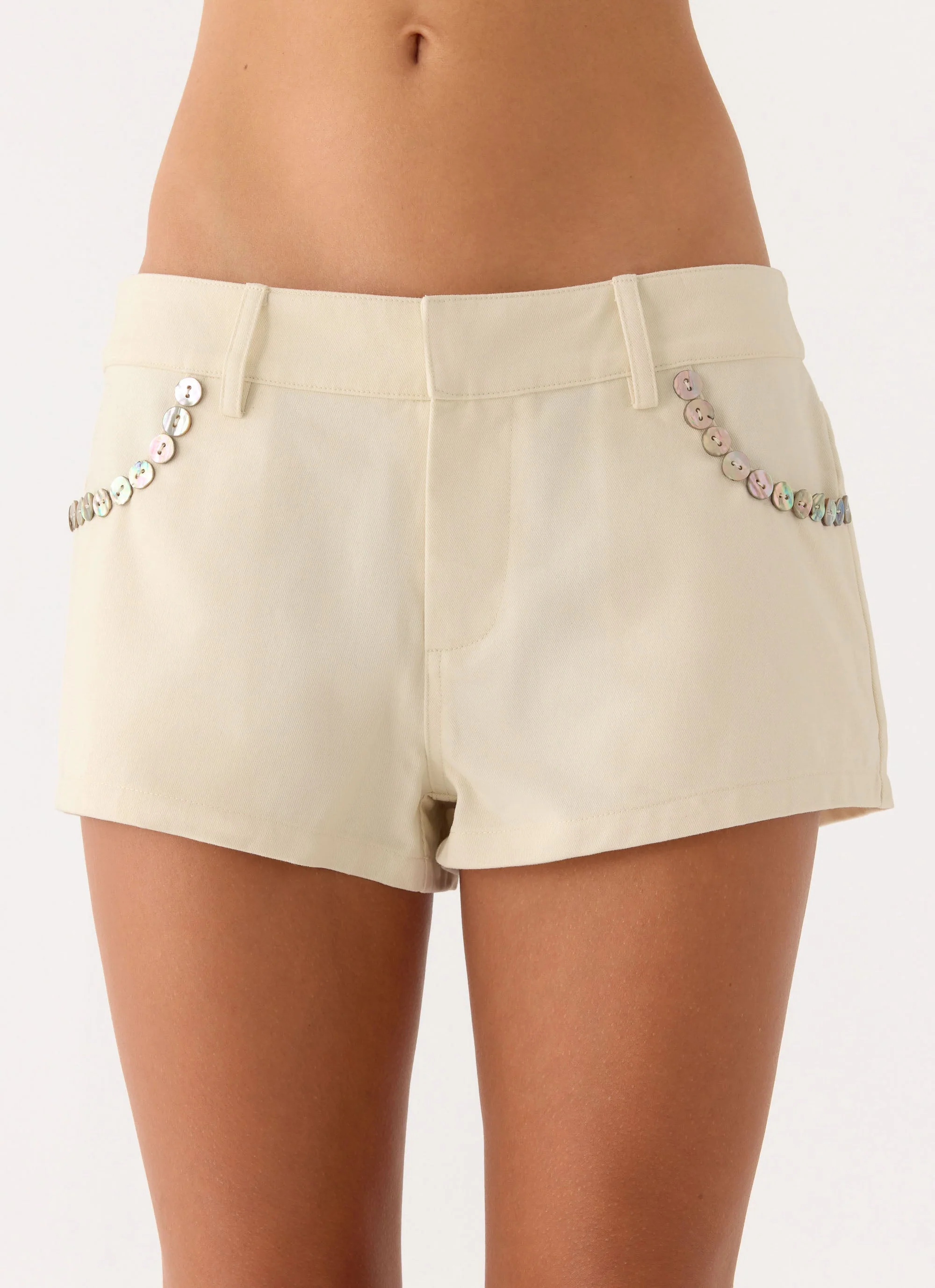 Emenique Button Shorts - Ivory - Image 5