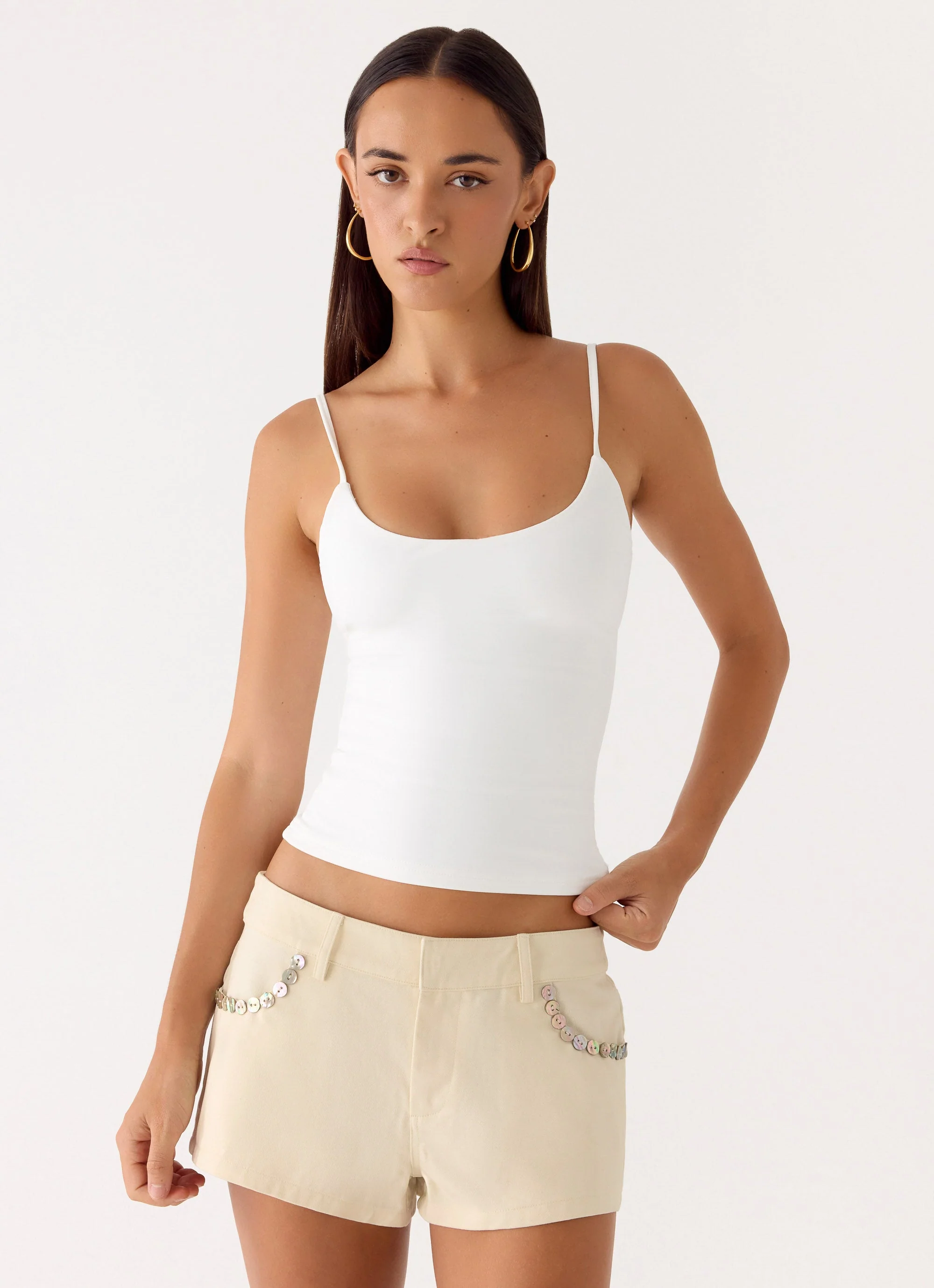 Emenique Button Shorts - Ivory - Image 6