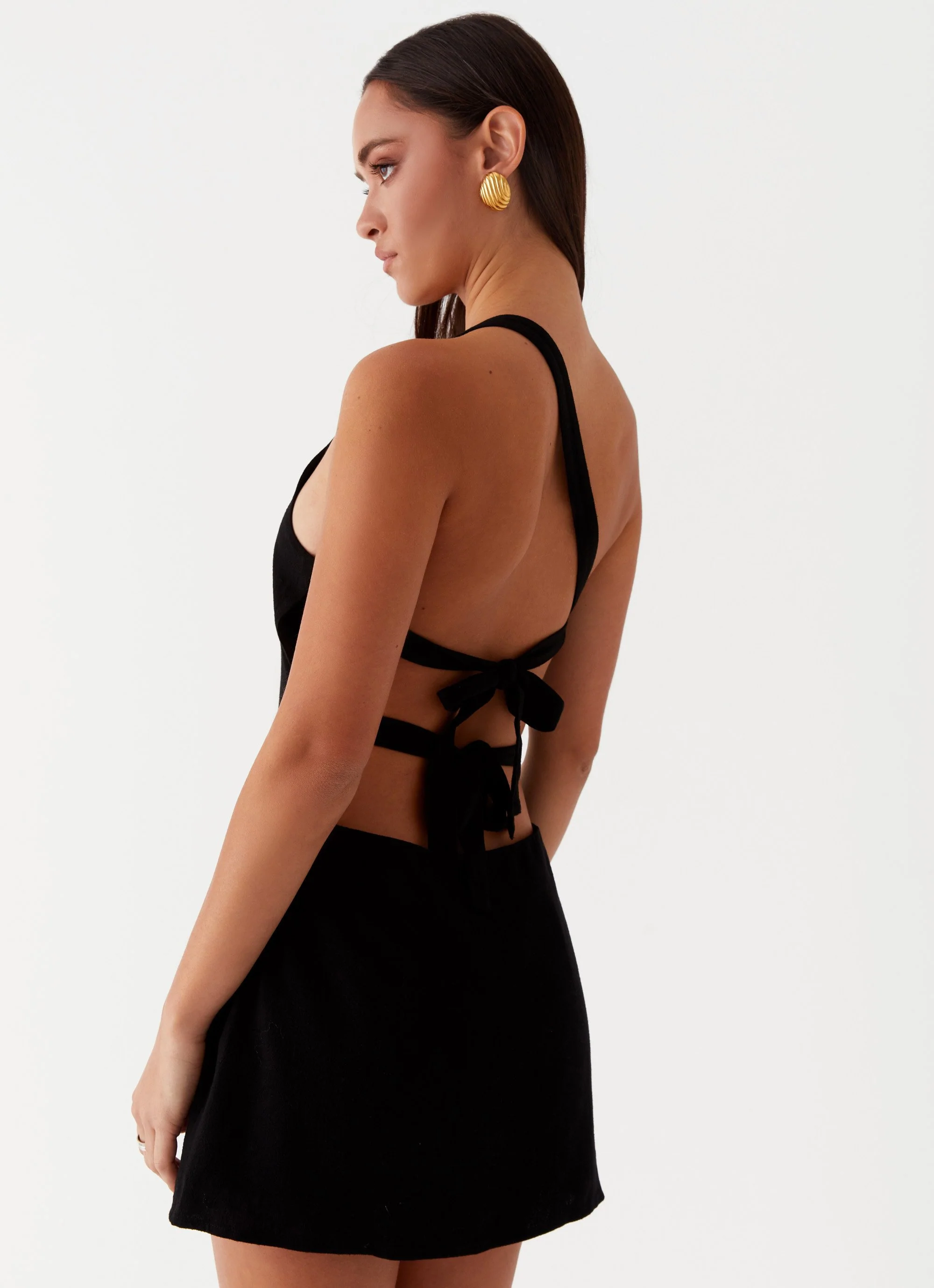 Emilee Tie Back Mini Dress - Black - Image 6