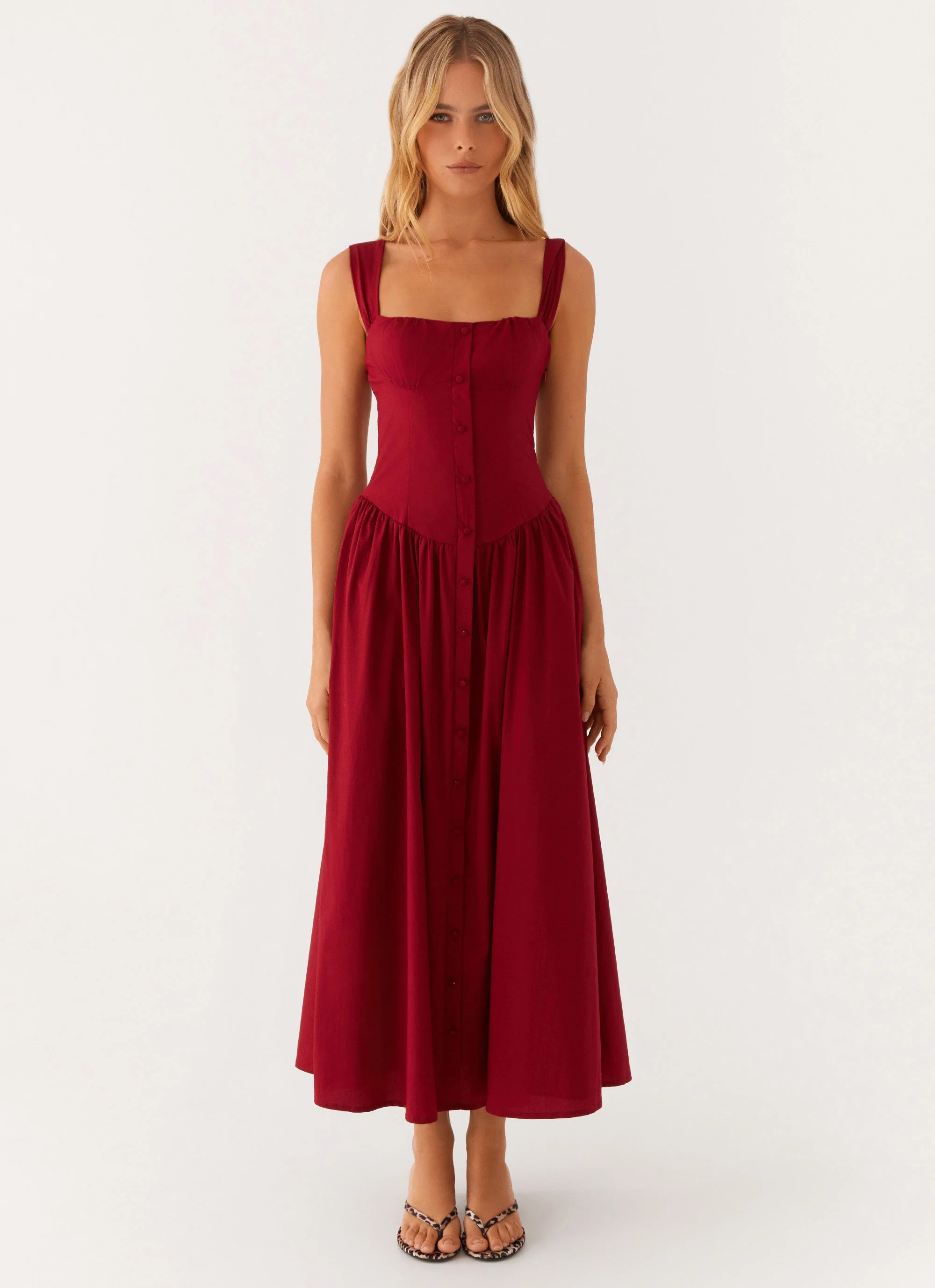 Emmalina Midi Dress - Deep Red - Image 3