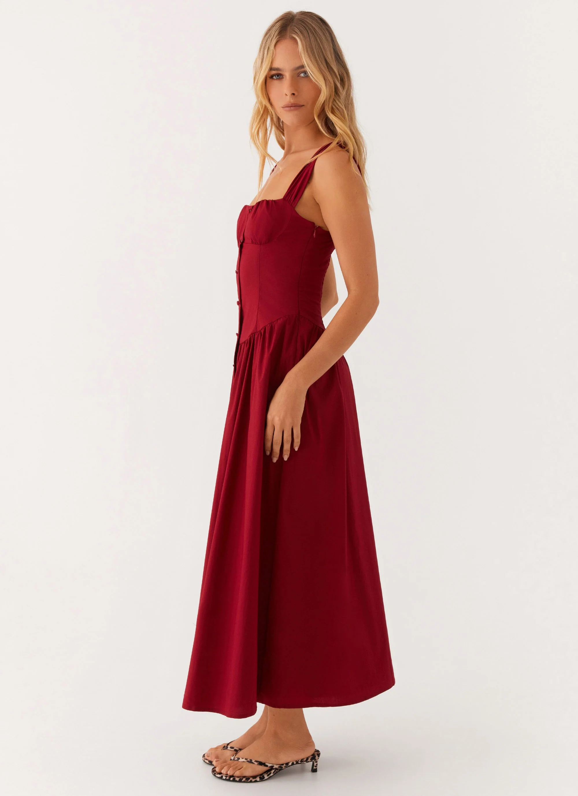 Emmalina Midi Dress - Deep Red - Image 4