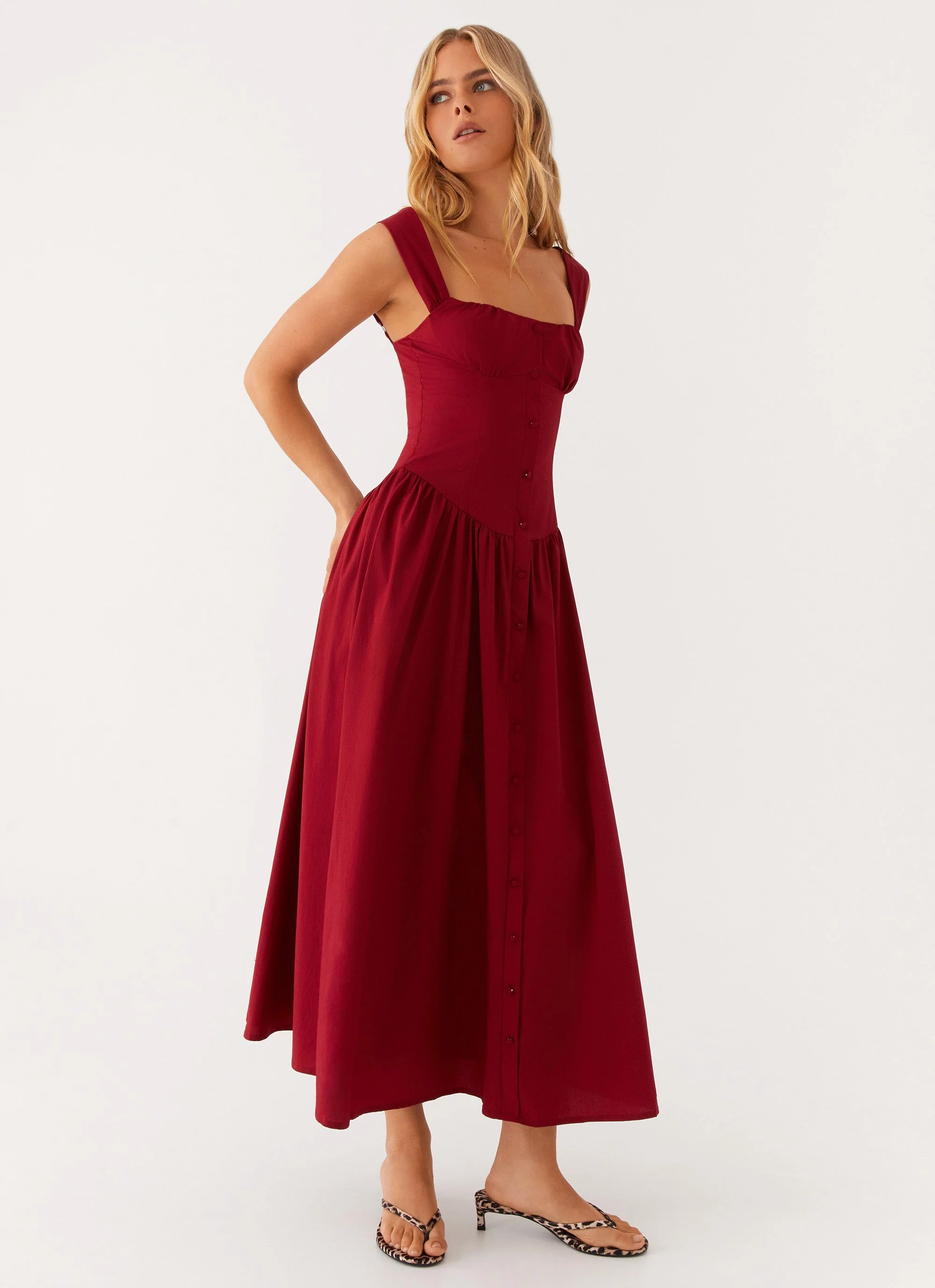 Emmalina Midi Dress - Deep Red - Image 6