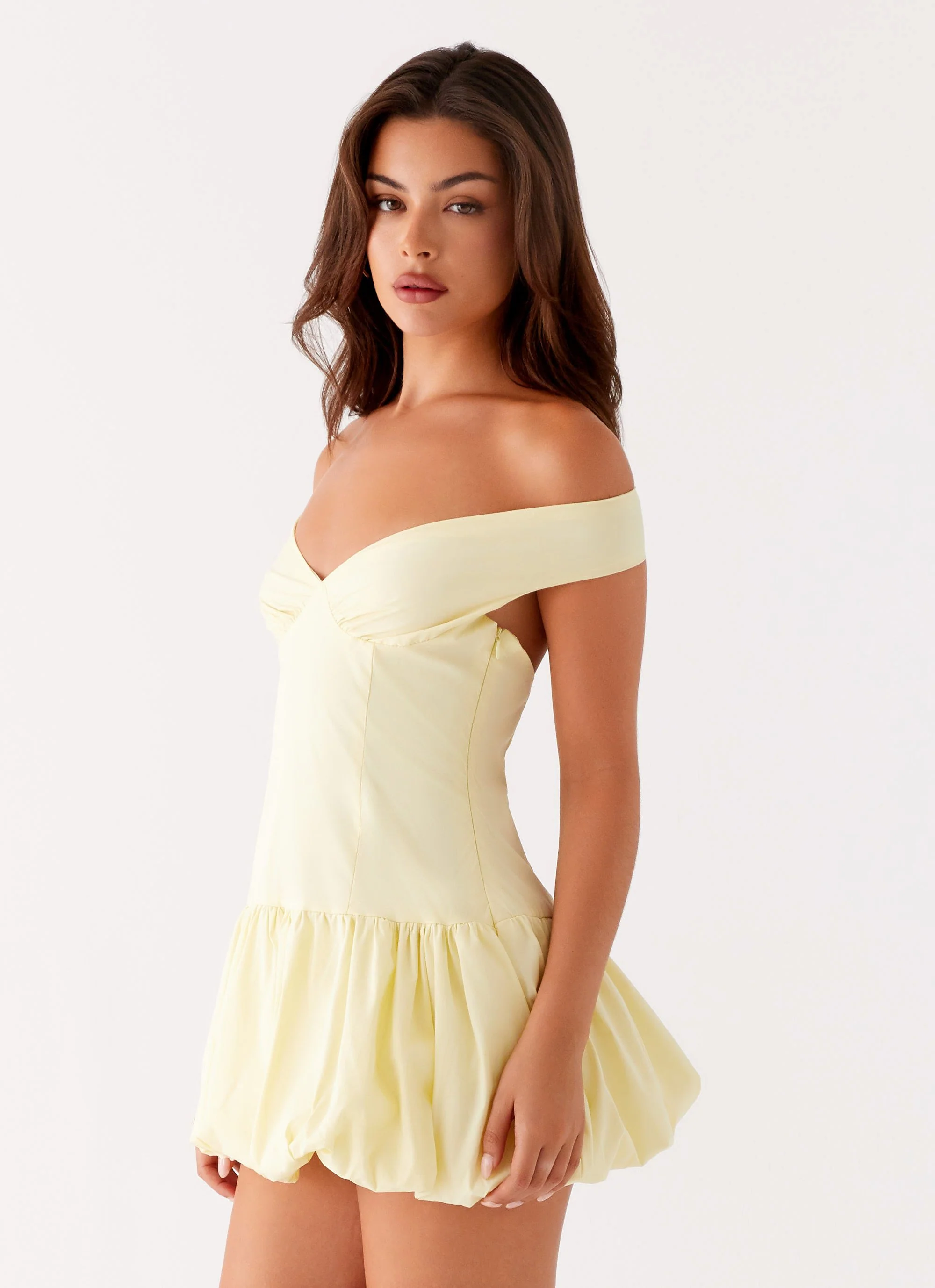 Endless Romance Off Shoulder Mini Dress - Yellow - Image 3