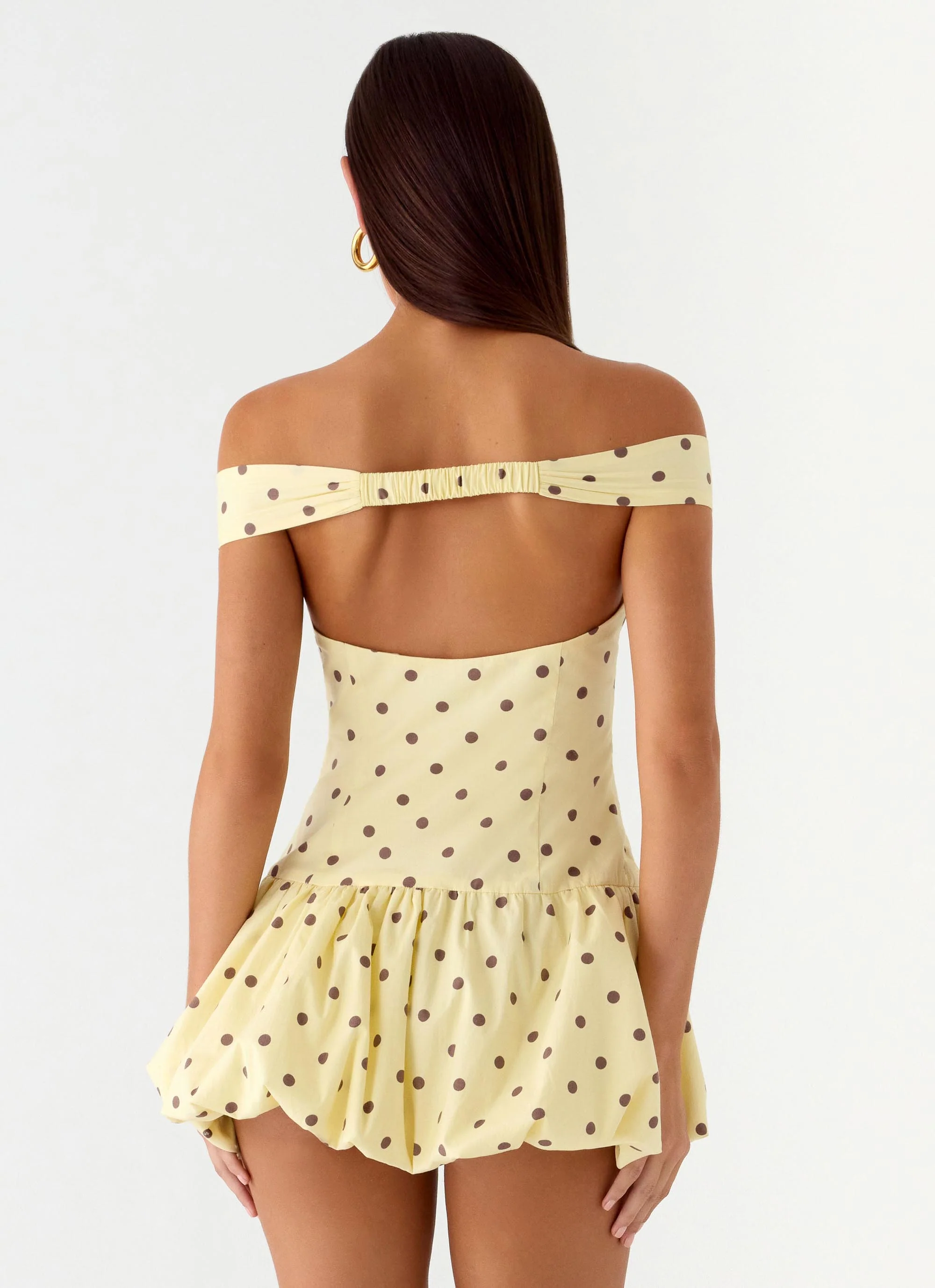 Endless Romance Off Shoulder Mini Dress - Yellow Polkadot - Image 3