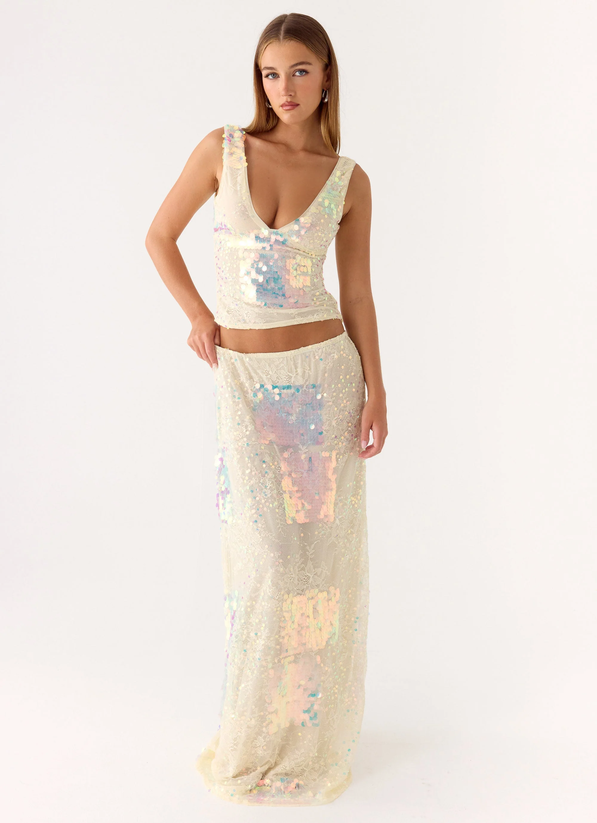 Erinah Sequin Maxi Skirt - Yellow - Image 6