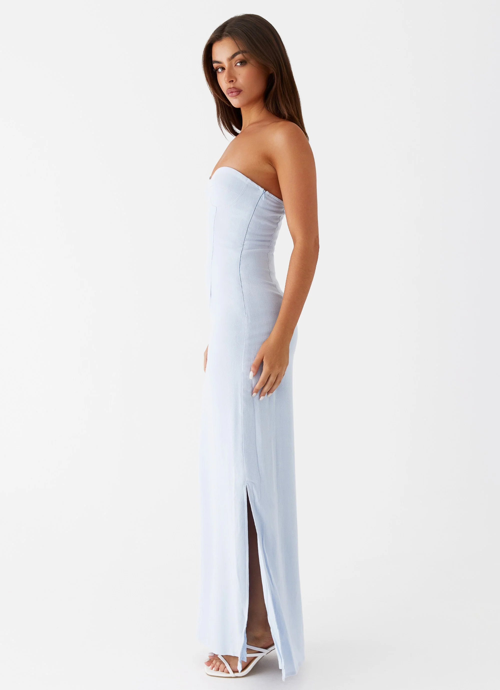 Esra Linen Strapless Maxi Dress - Blue - Image 3