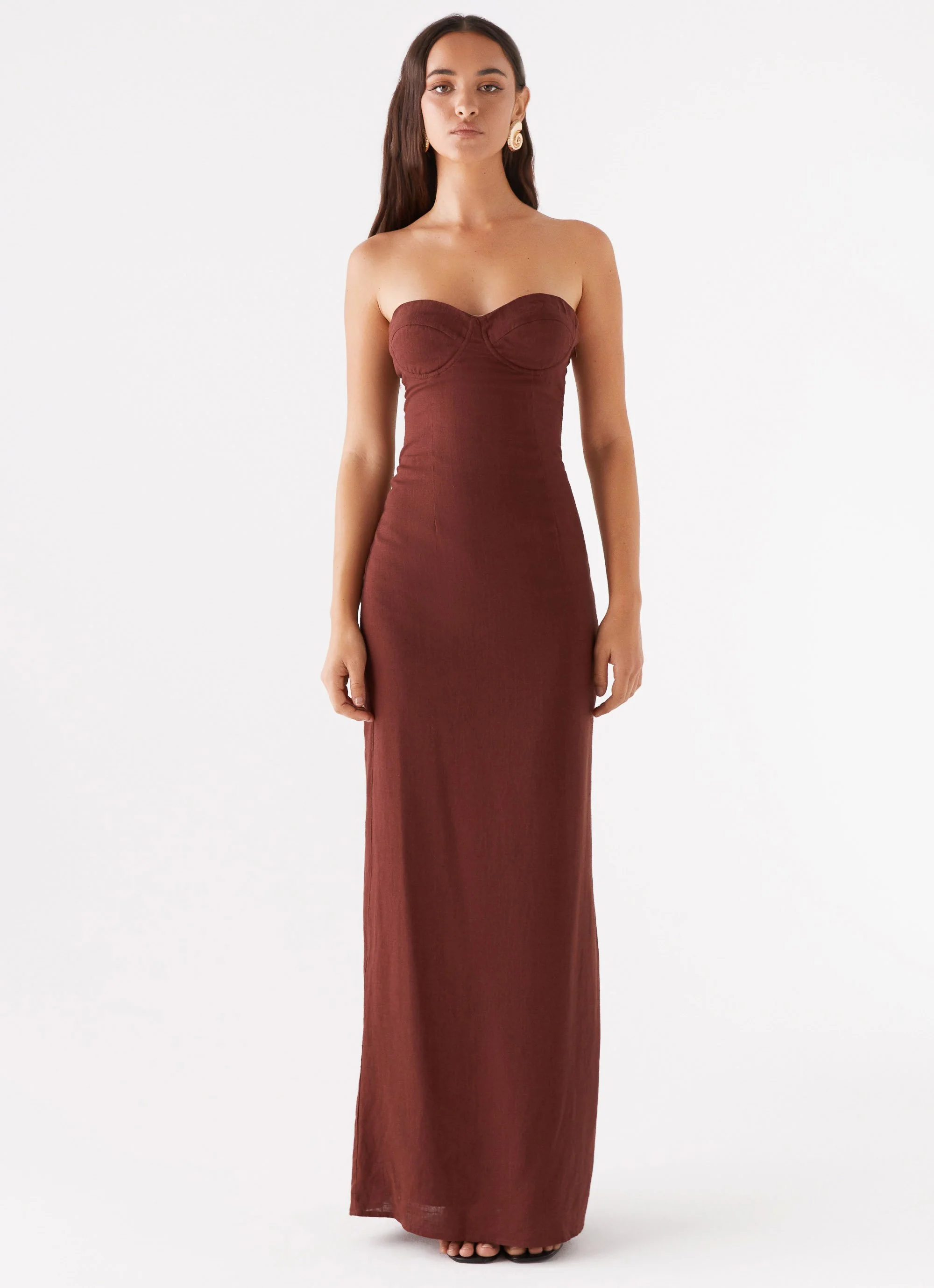 Esra Strapless Maxi Dress - Chocolate - Image 3