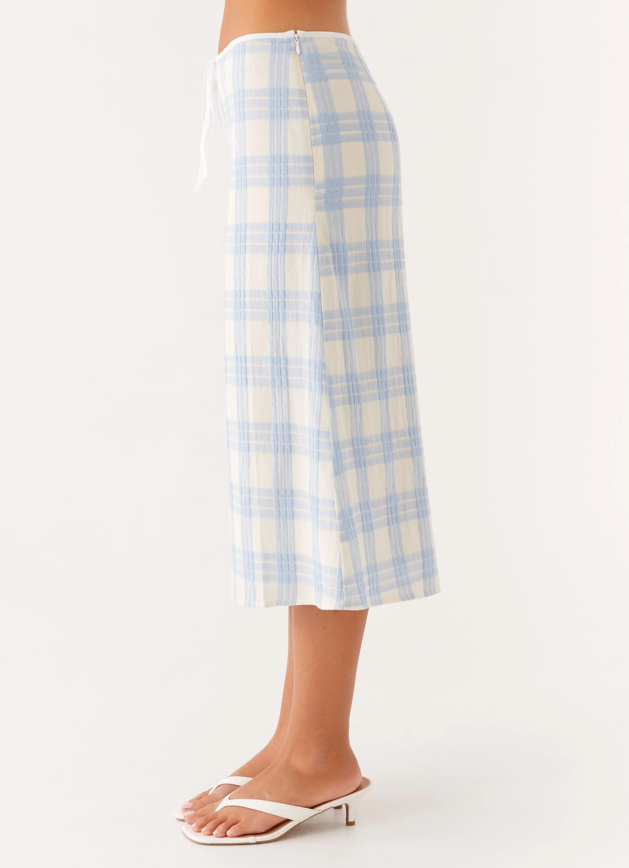 Esther Midi Skirt - Blue Check Seersucker - Image 2
