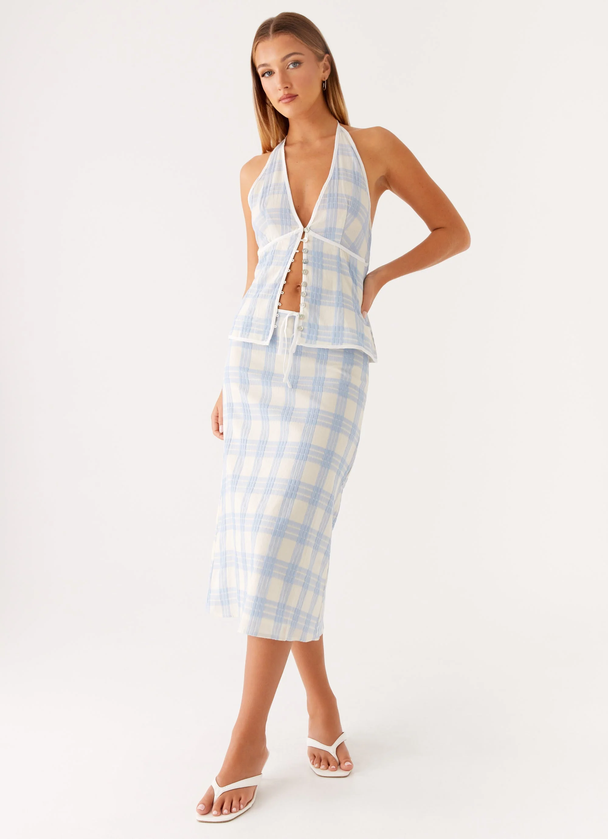 Esther Midi Skirt - Blue Check Seersucker - Image 6