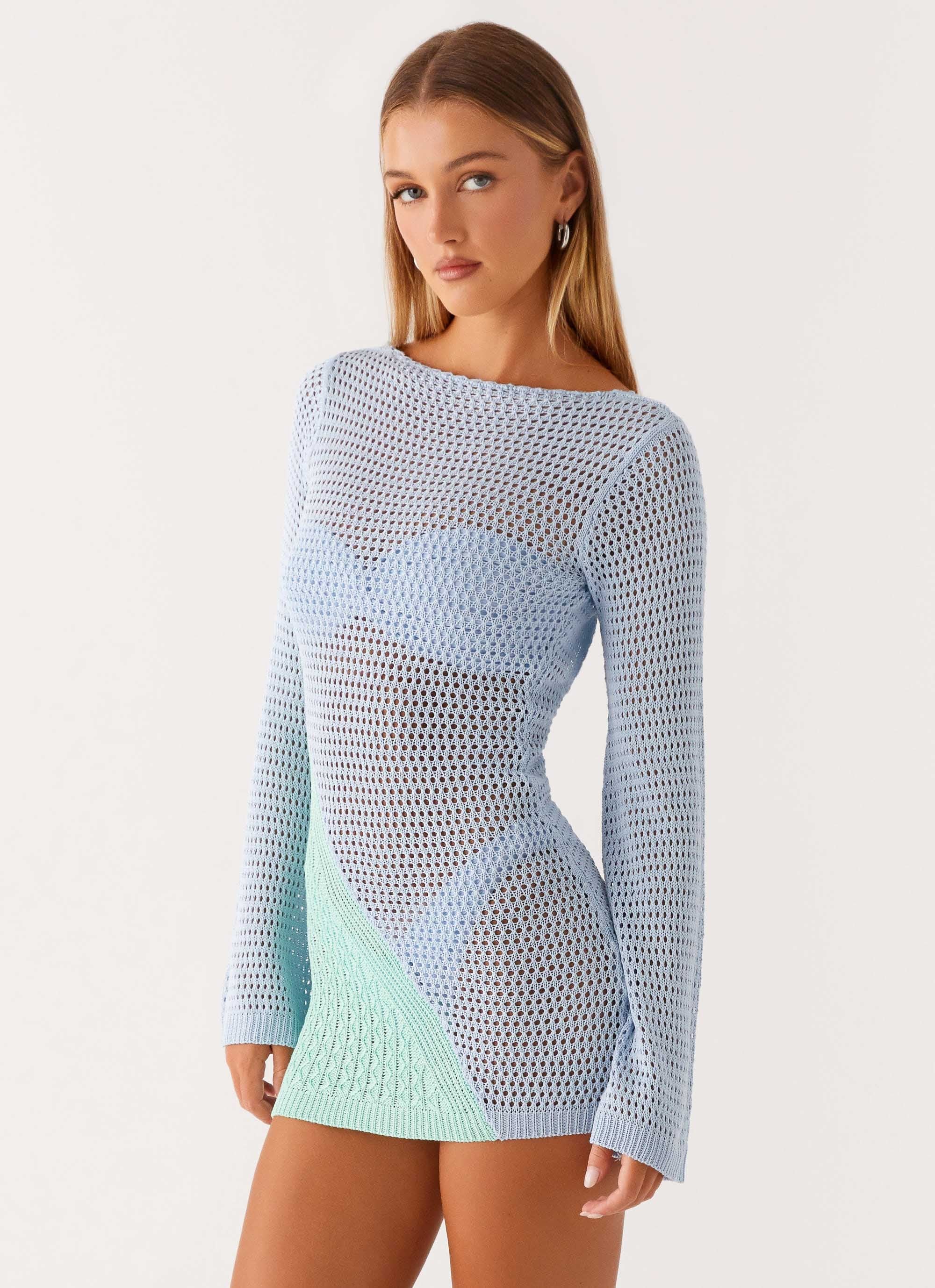 Estie Long Sleeve Crochet Mini Dress - Multi - Image 3