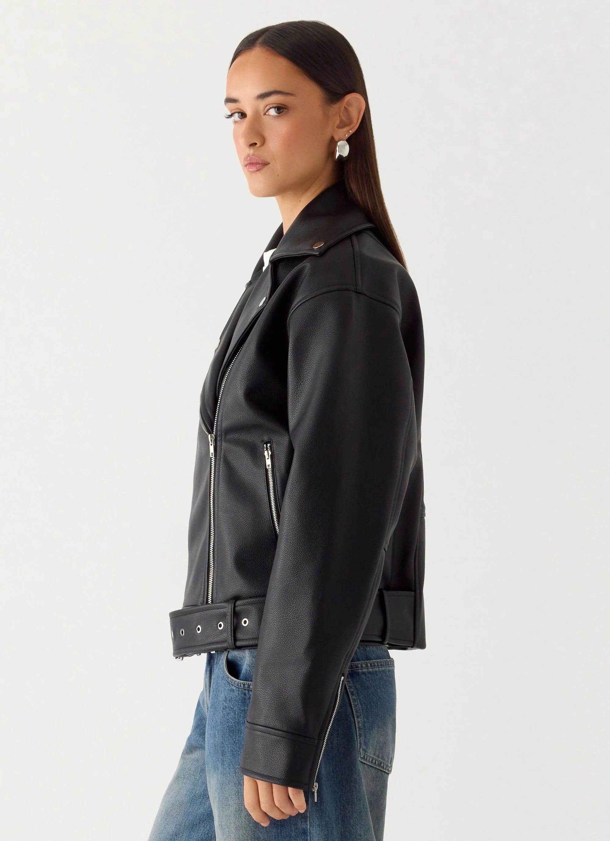 Ethan PU Biker Jacker - Black - Image 3