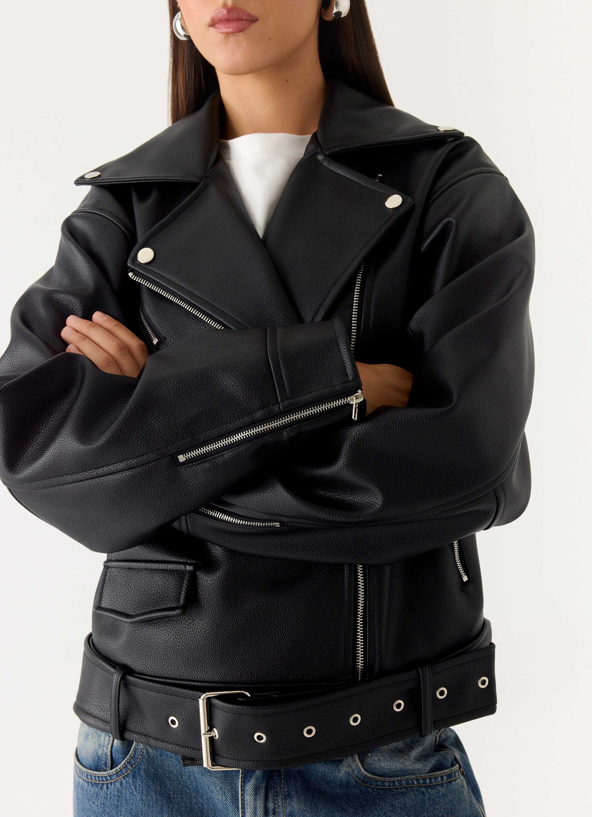 Ethan PU Biker Jacker - Black - Image 6