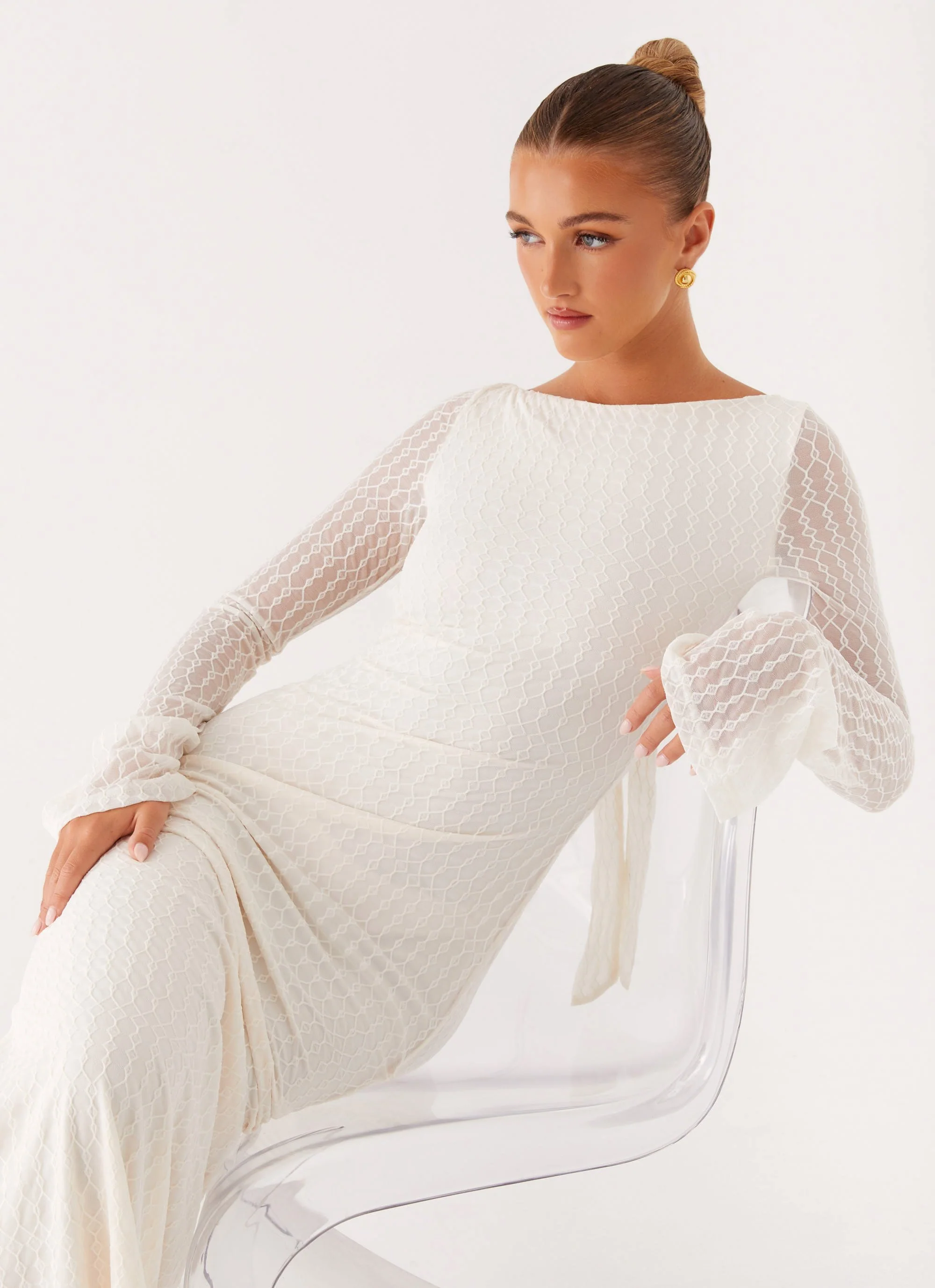 Ethereal Long Sleeve Maxi Dress - Ivory - Image 6
