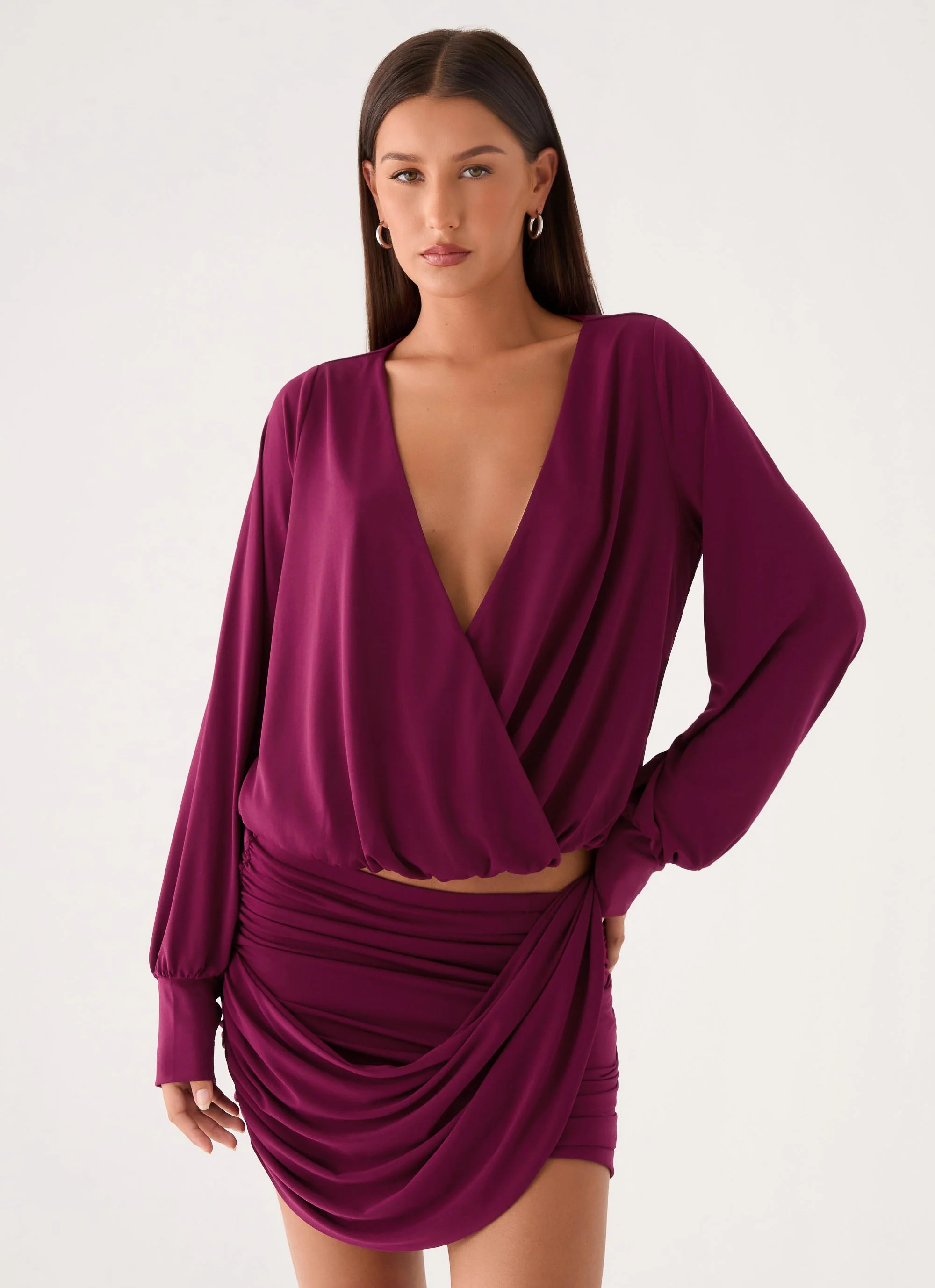 Ettah Wrap Mini Skirt - Plum - Image 6