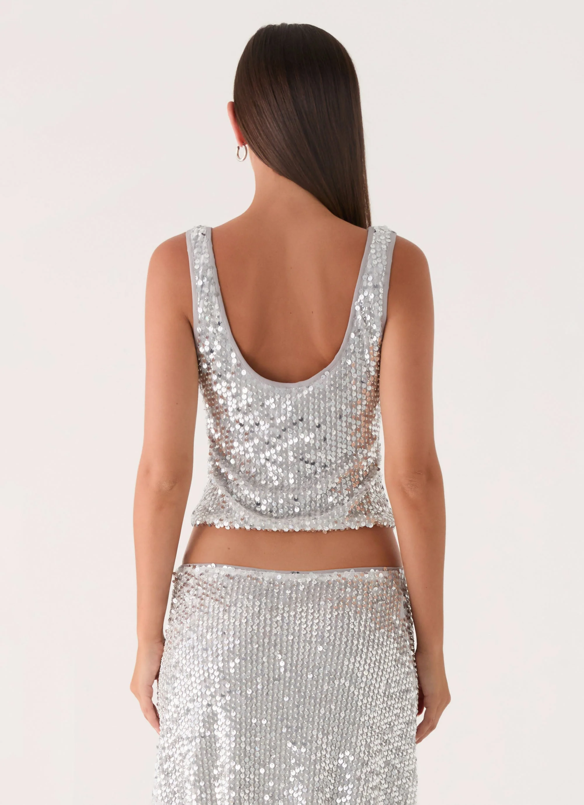 Evodia Sequin Tank Top - Silver - Image 3