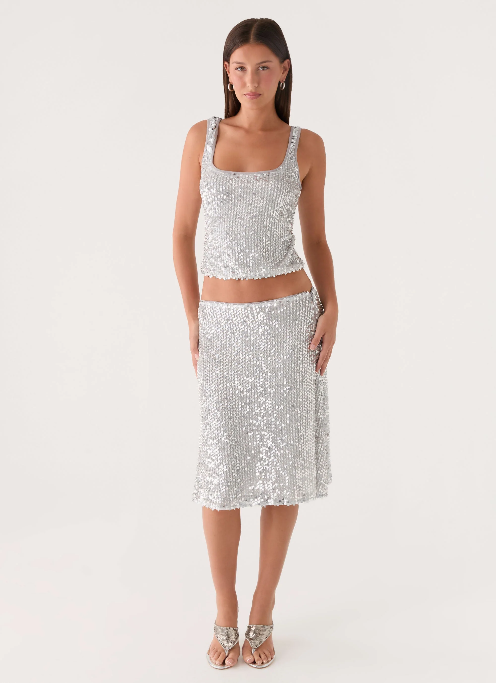 Evodia Sequin Tank Top - Silver - Image 4