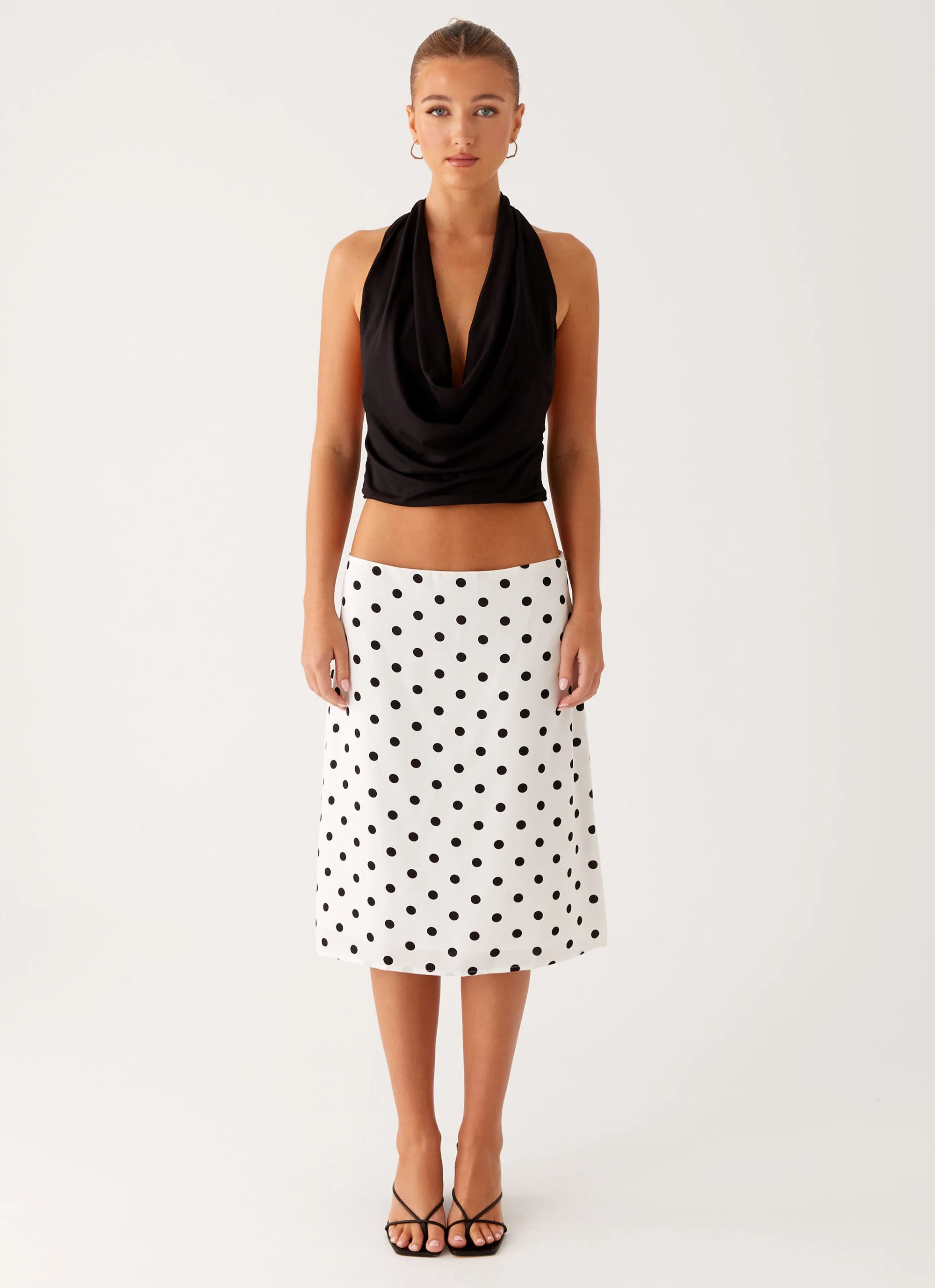 Evoke Chiffon Midi Skirt - White Polka Dot - Image 2