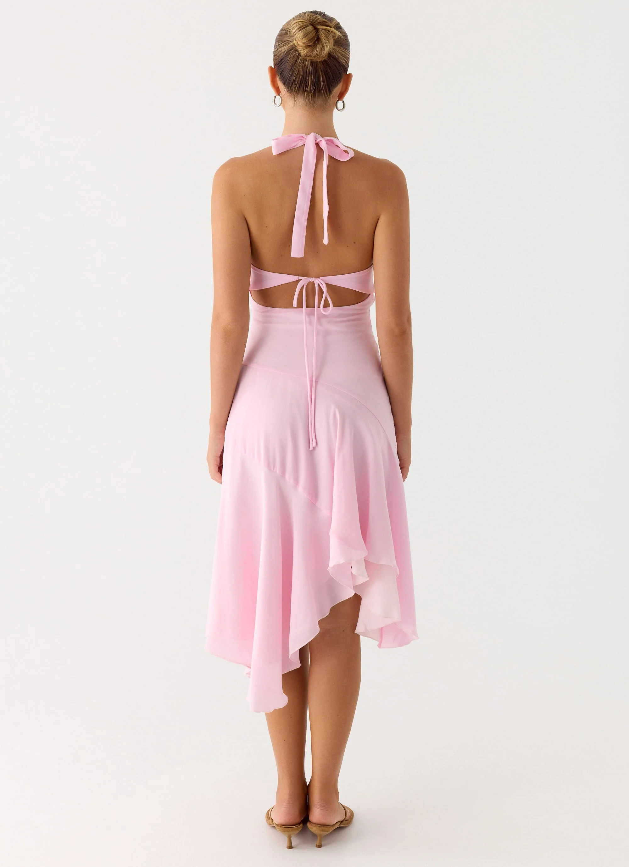Faelie Halter Neck Asymmetrical Midi Dress - Pink - Image 2