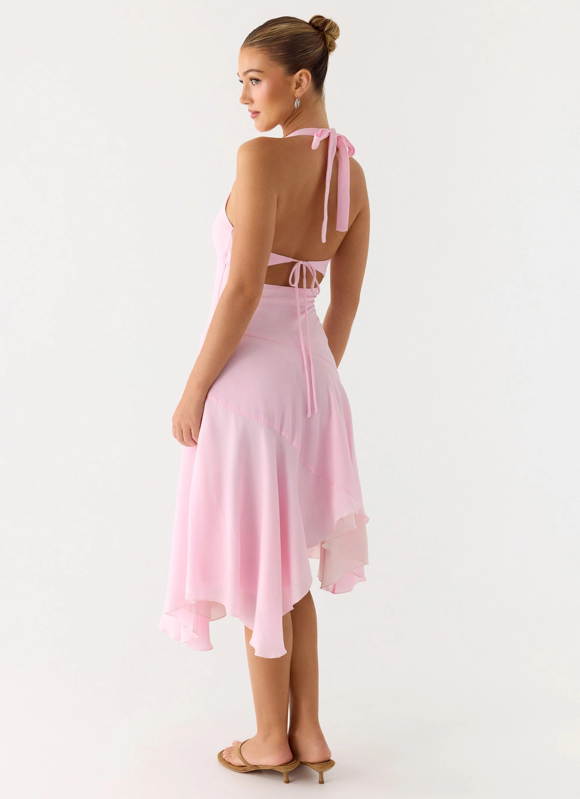 Faelie Halter Neck Asymmetrical Midi Dress - Pink - Image 6