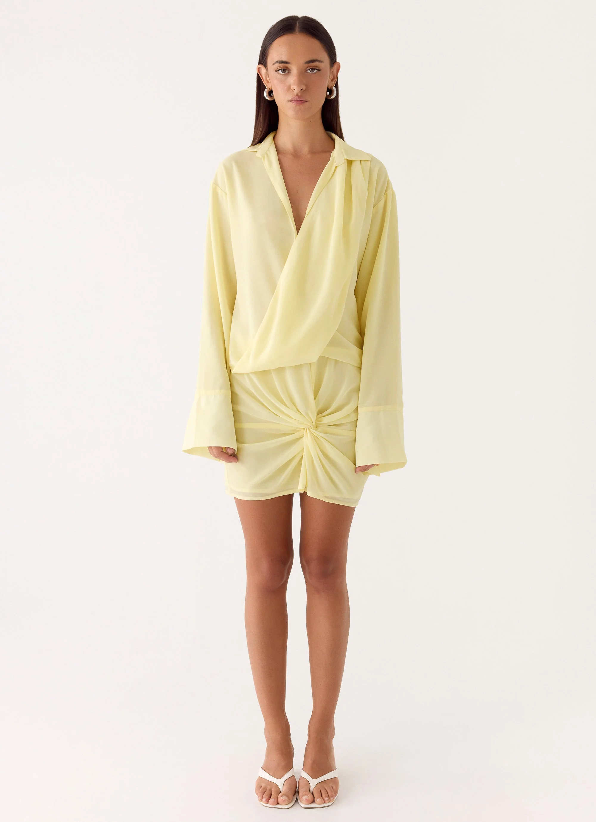 Farretti Shirt Mini Dress - Pale Yellow - Image 4
