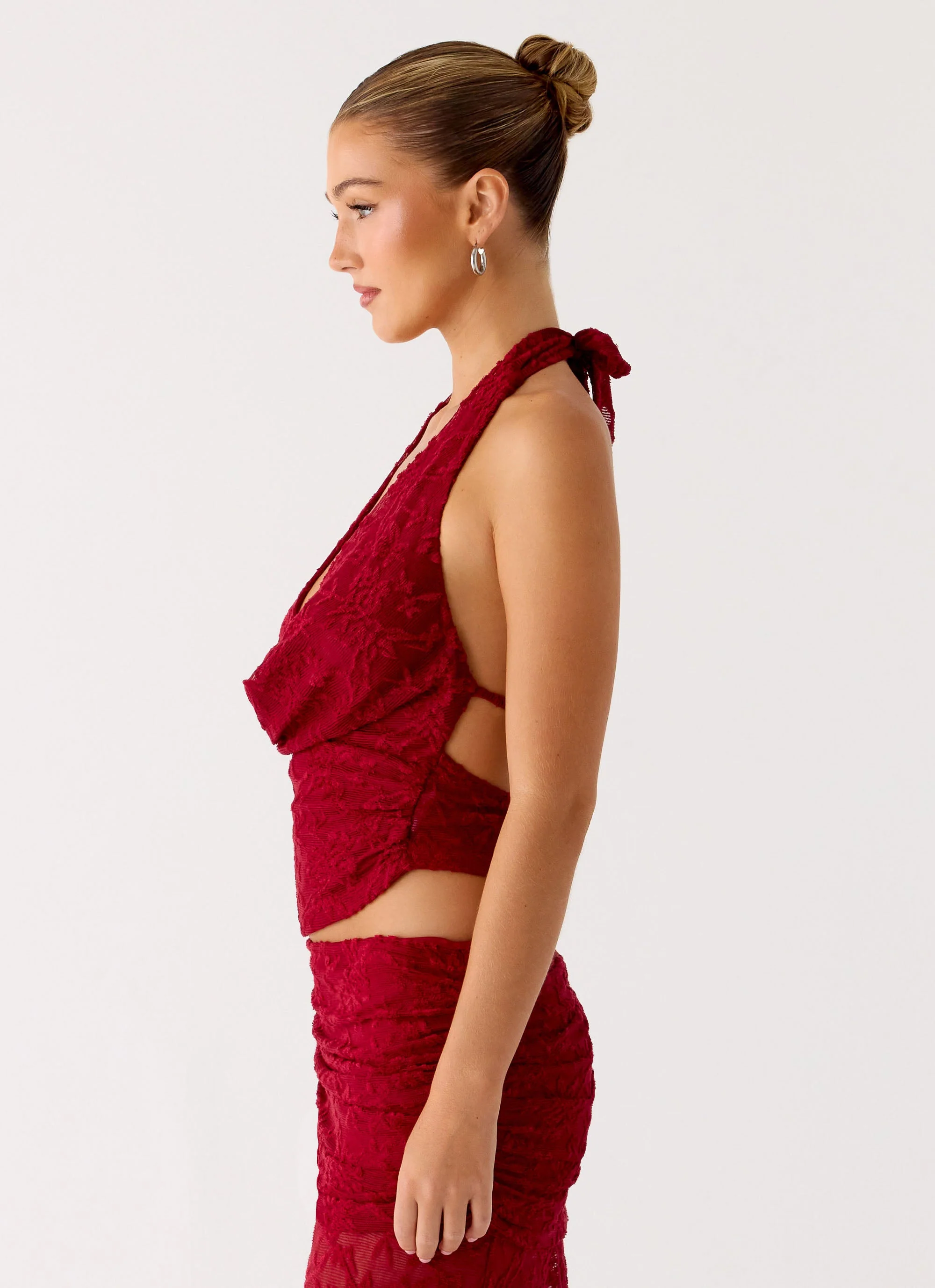Farruko Jacquard Halter Top - Dark Cherry - Image 3