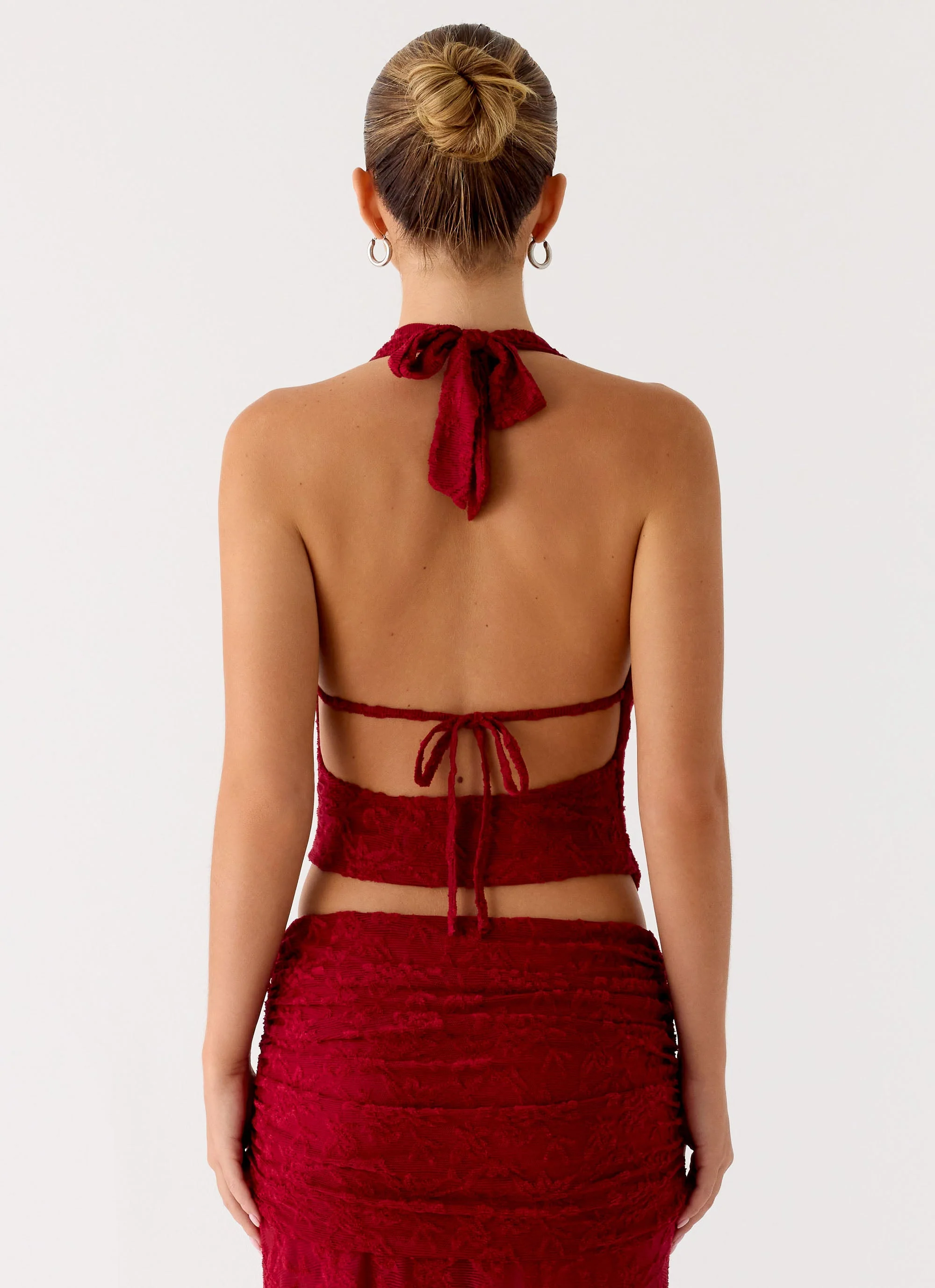 Farruko Jacquard Halter Top - Dark Cherry - Image 4