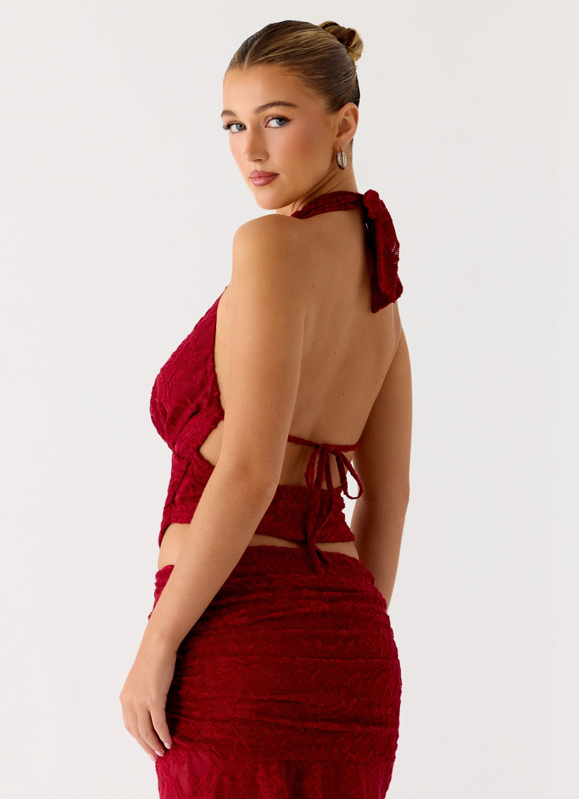 Farruko Jacquard Halter Top - Dark Cherry - Image 5