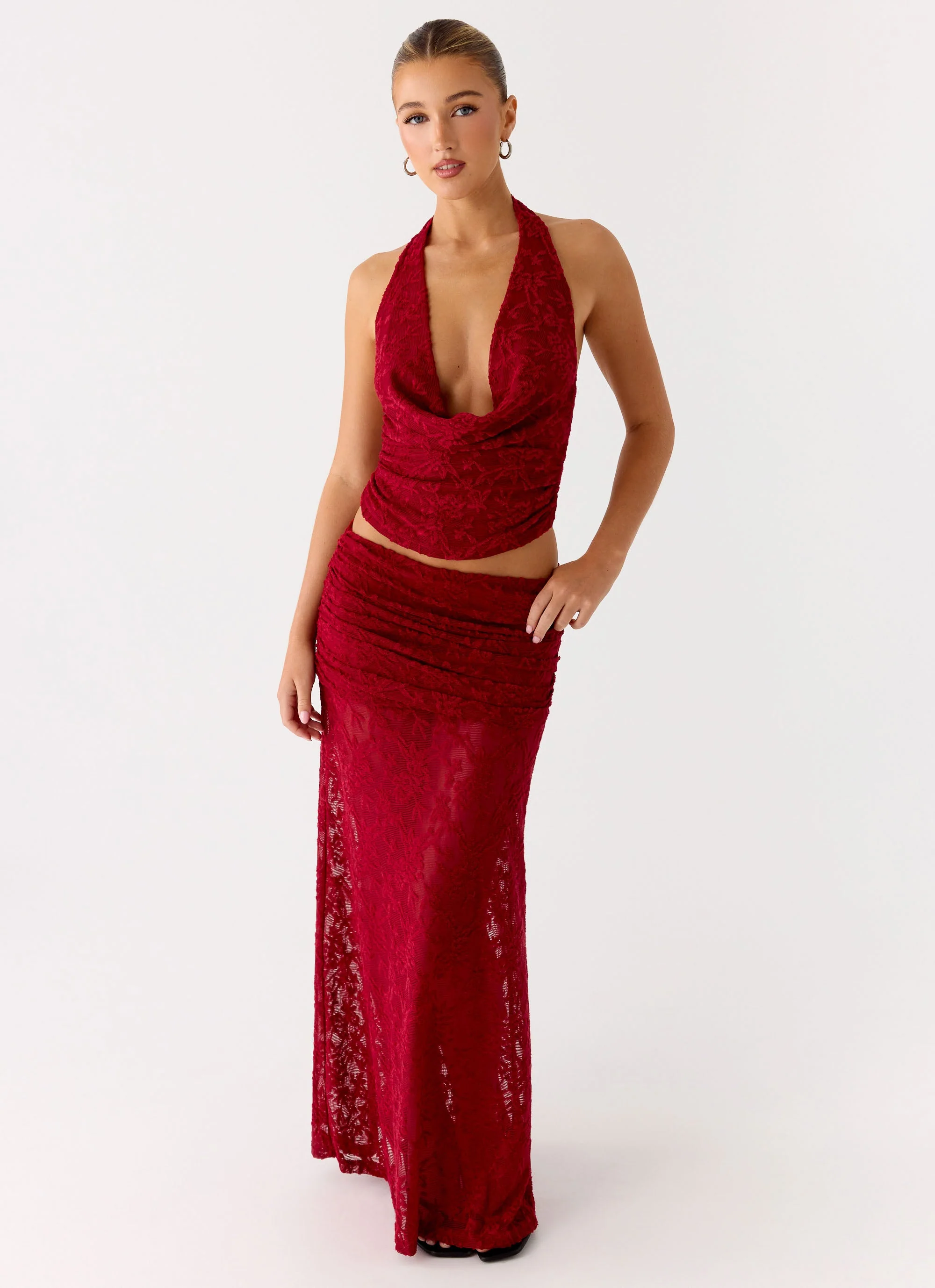Farruko Jacquard Maxi Skirt - Dark Cherry - Image 5