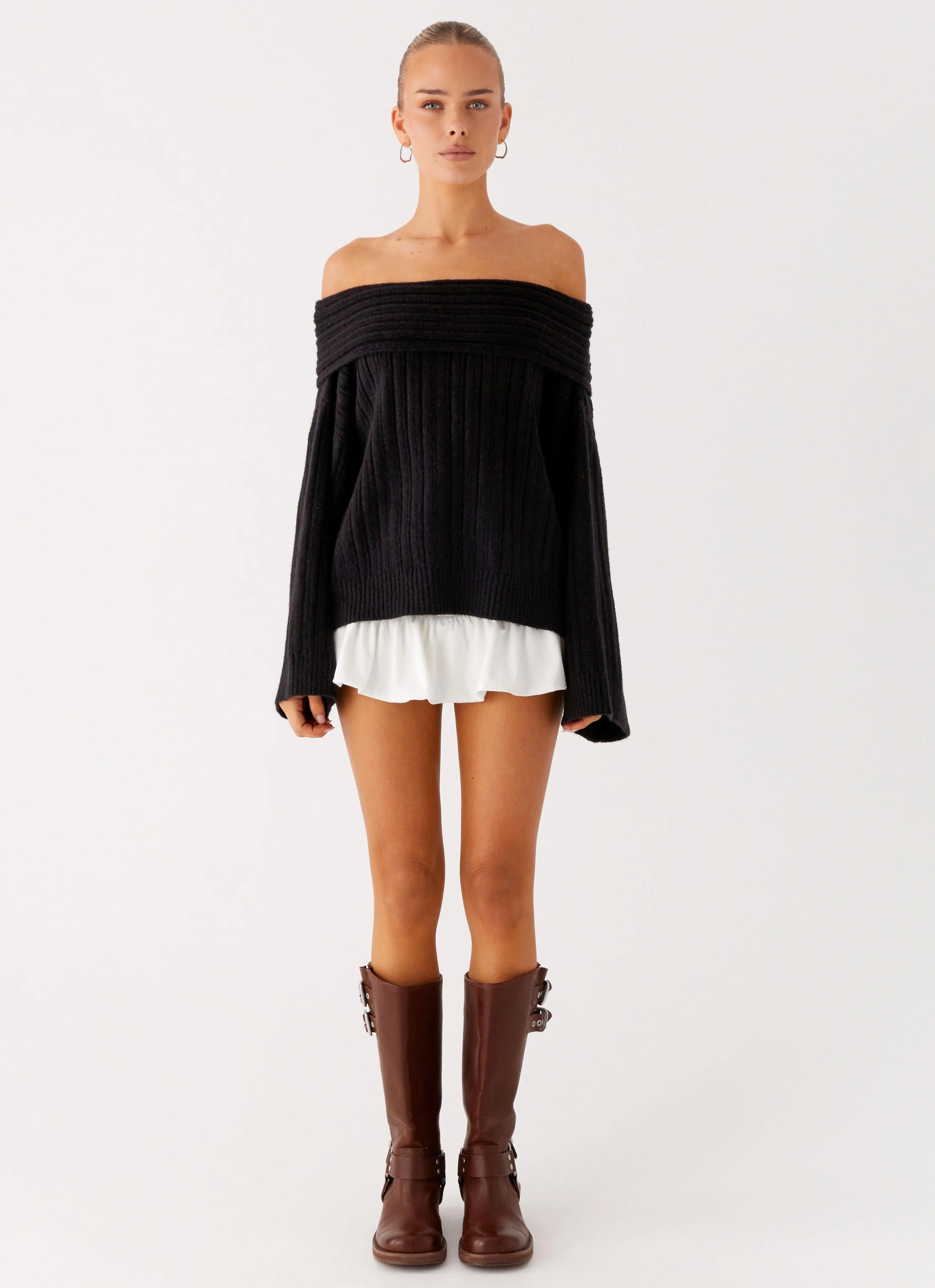 Federica Off Shoulder Knit - Black - Image 2