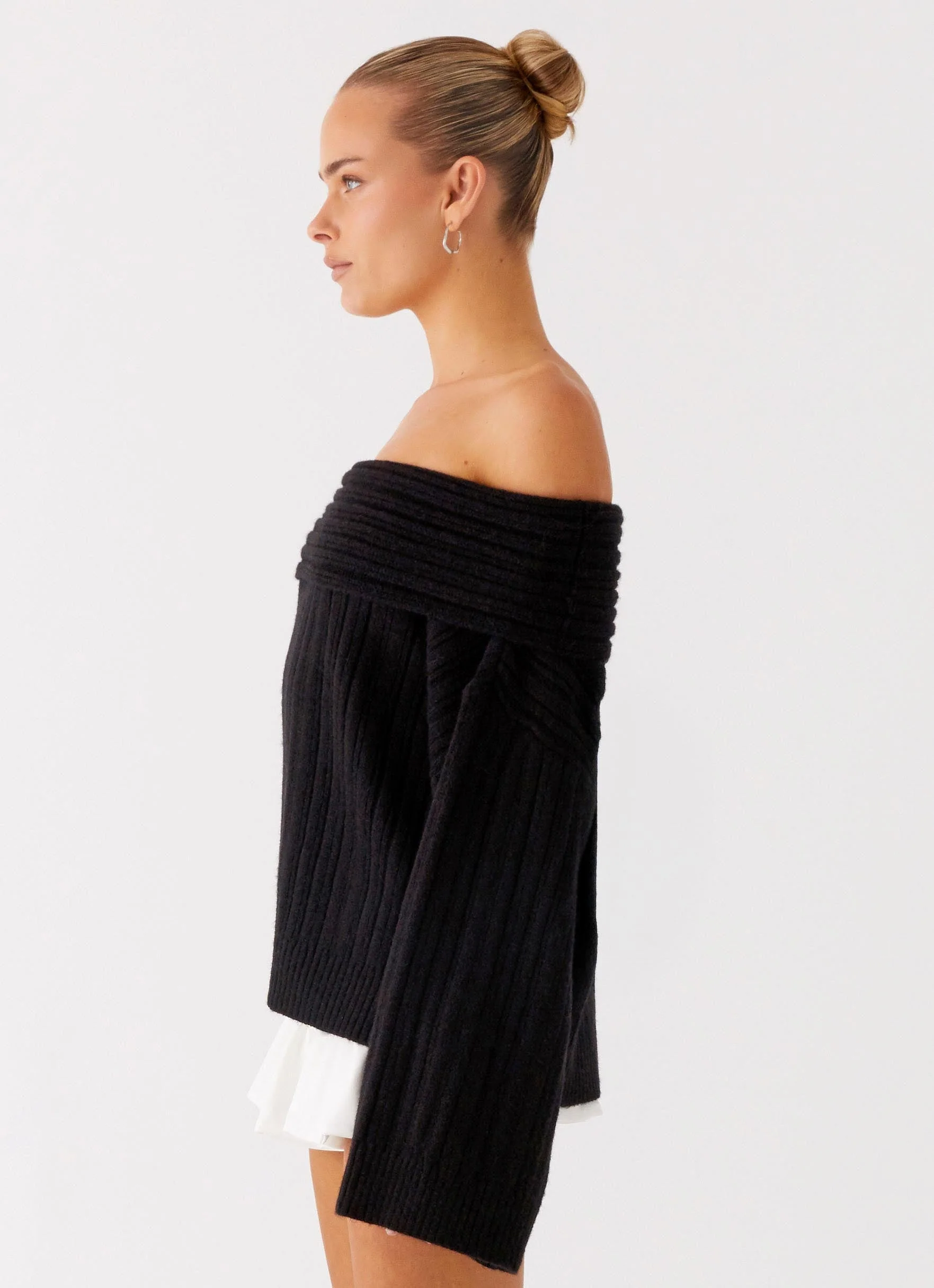 Federica Off Shoulder Knit - Black - Image 3