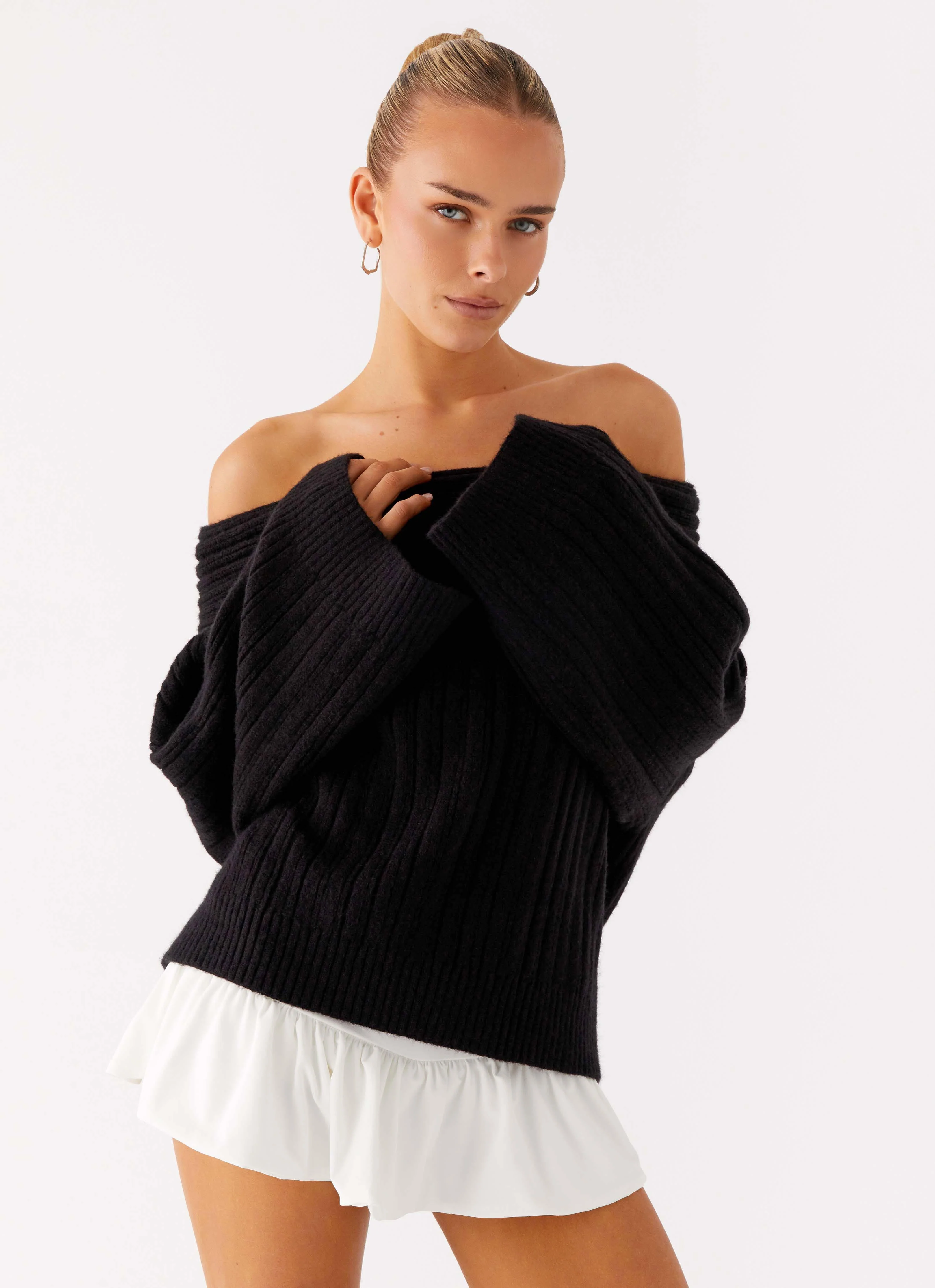 Federica Off Shoulder Knit - Black - Image 6