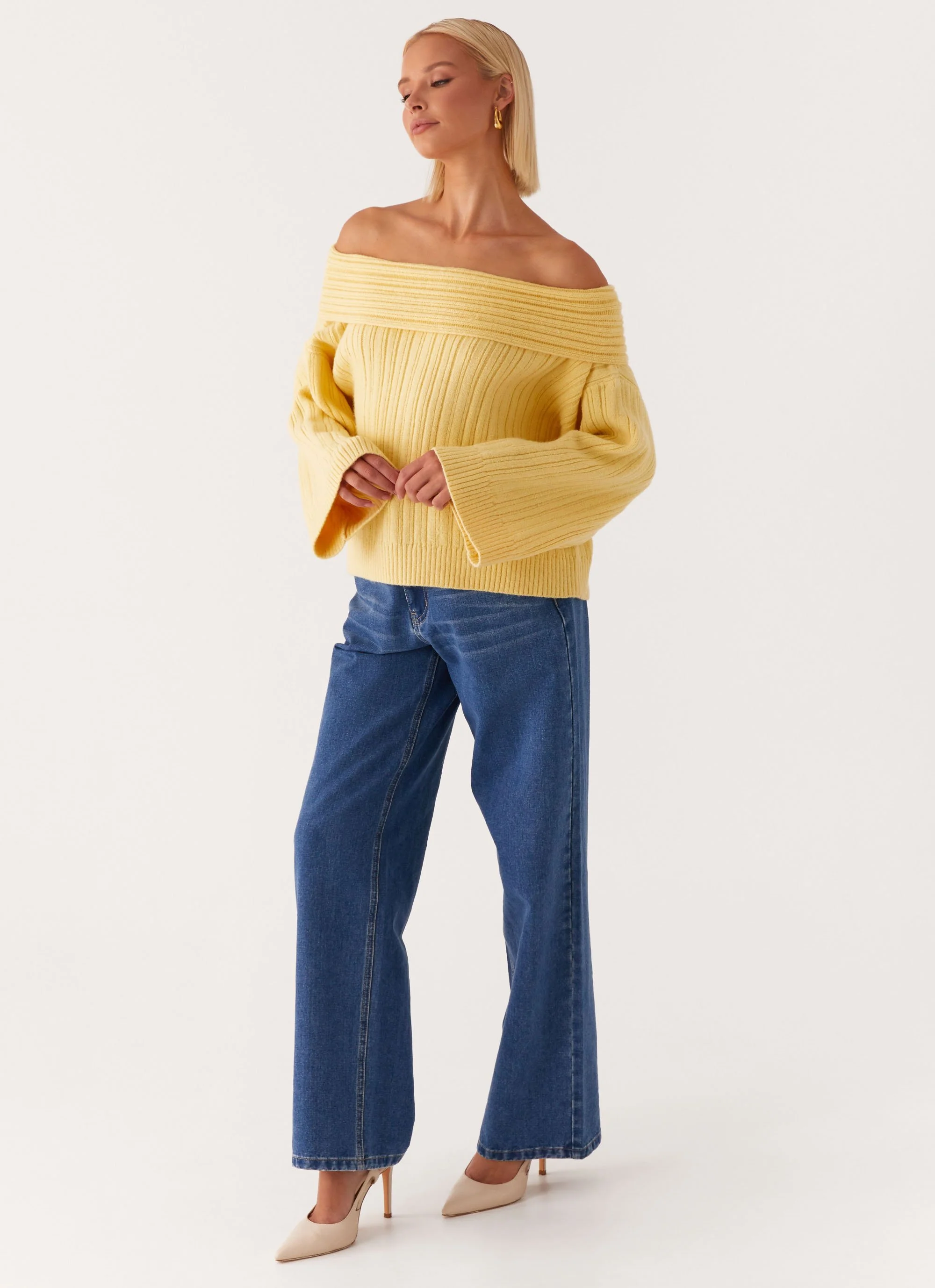 Federica Off Shoulder Knit - Lemon - Image 6